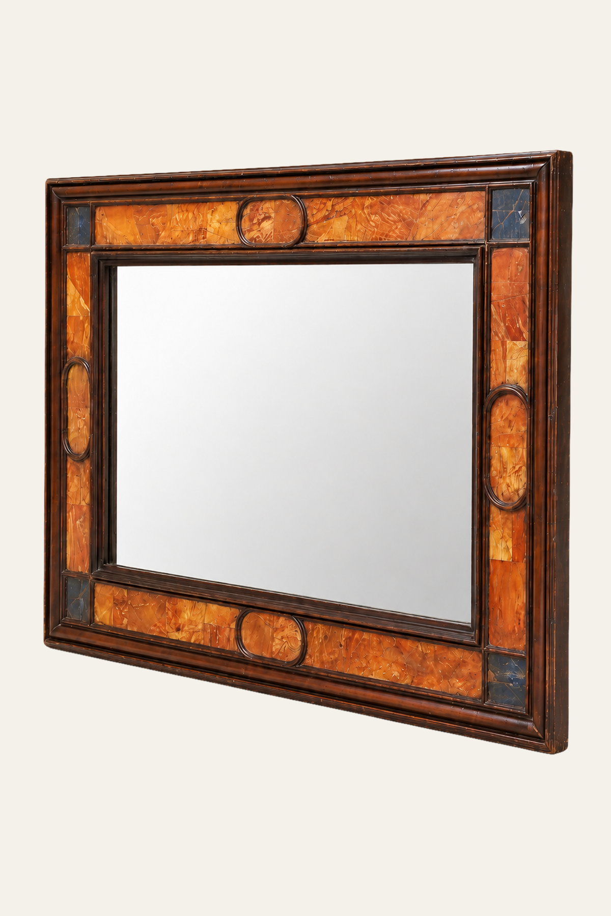 Rectangular Semi-Precious Inlaid Cushion Framed Wall Mirror
