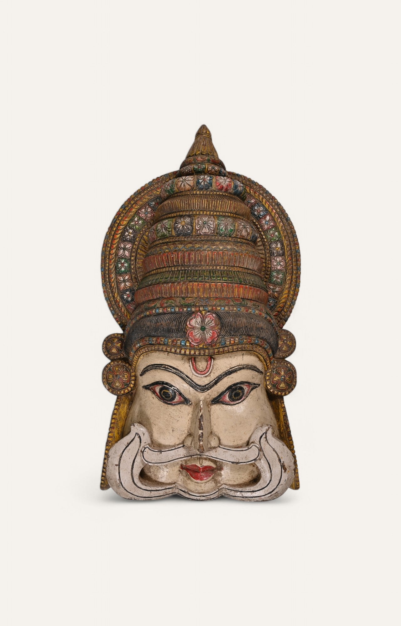 Hand-Carved Kathakali-Inspired Wooden Mask