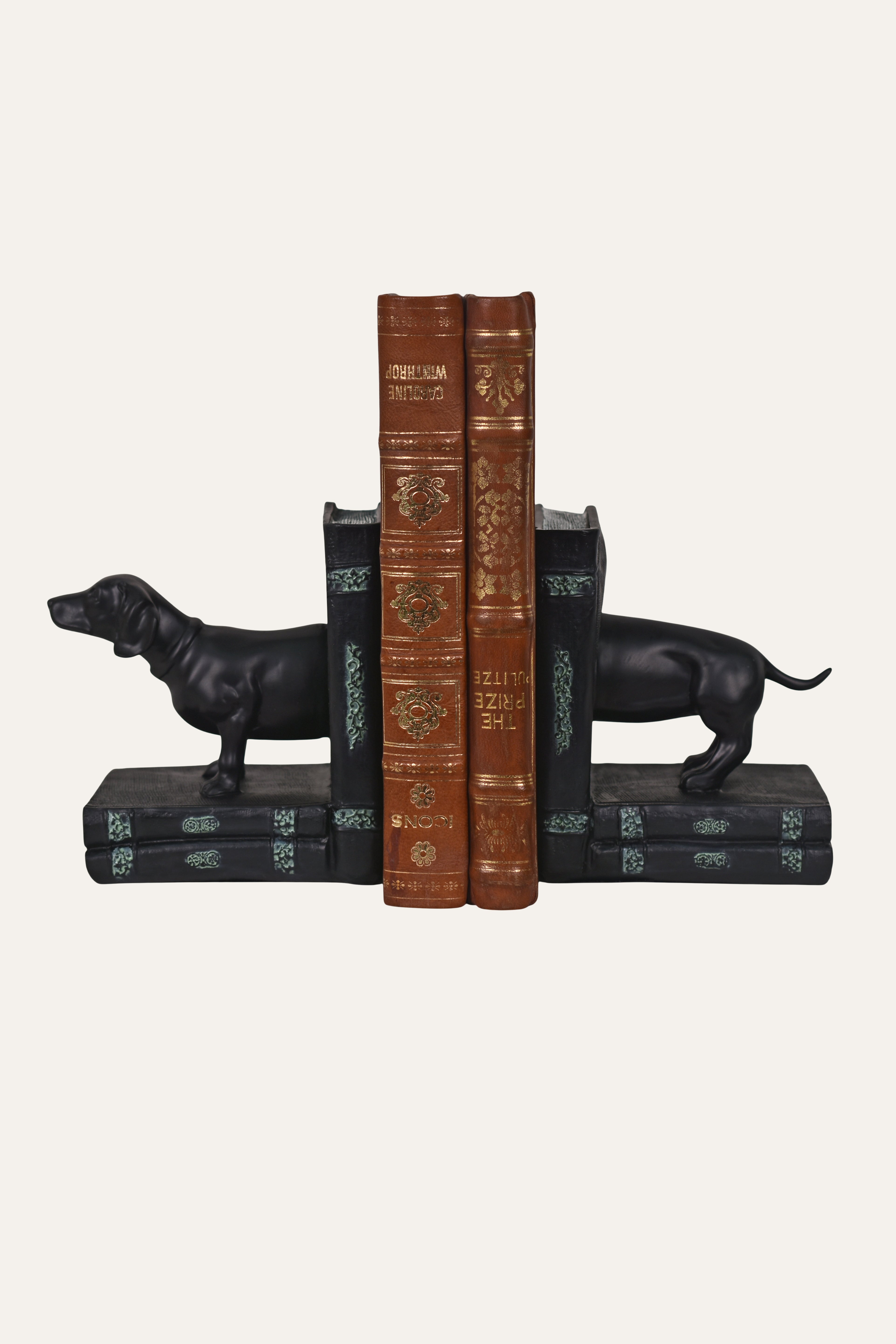 Modern Black Resin Dachshund Dog Bookends