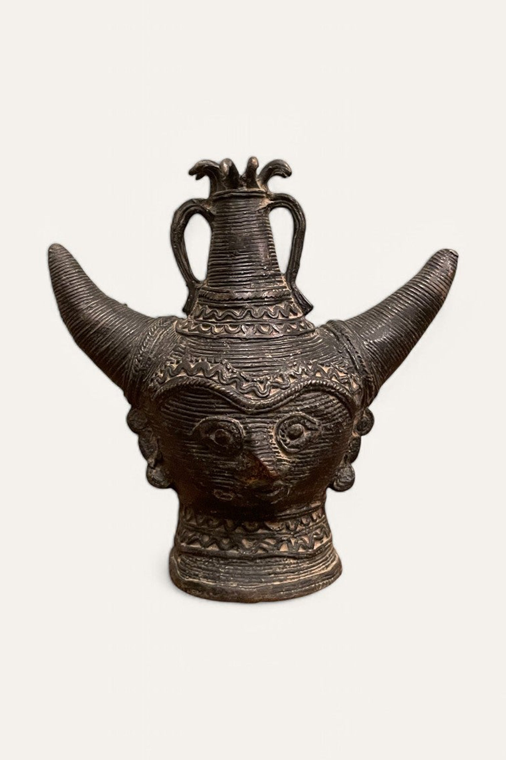 Tribal King Head Brass Sculpture