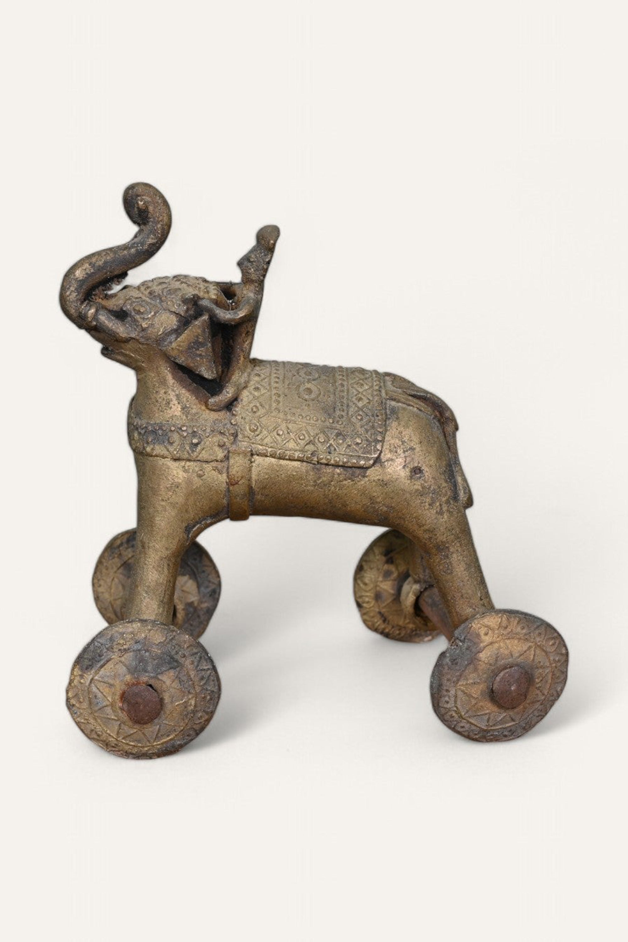 Elephant on Wheels Brass Figurine