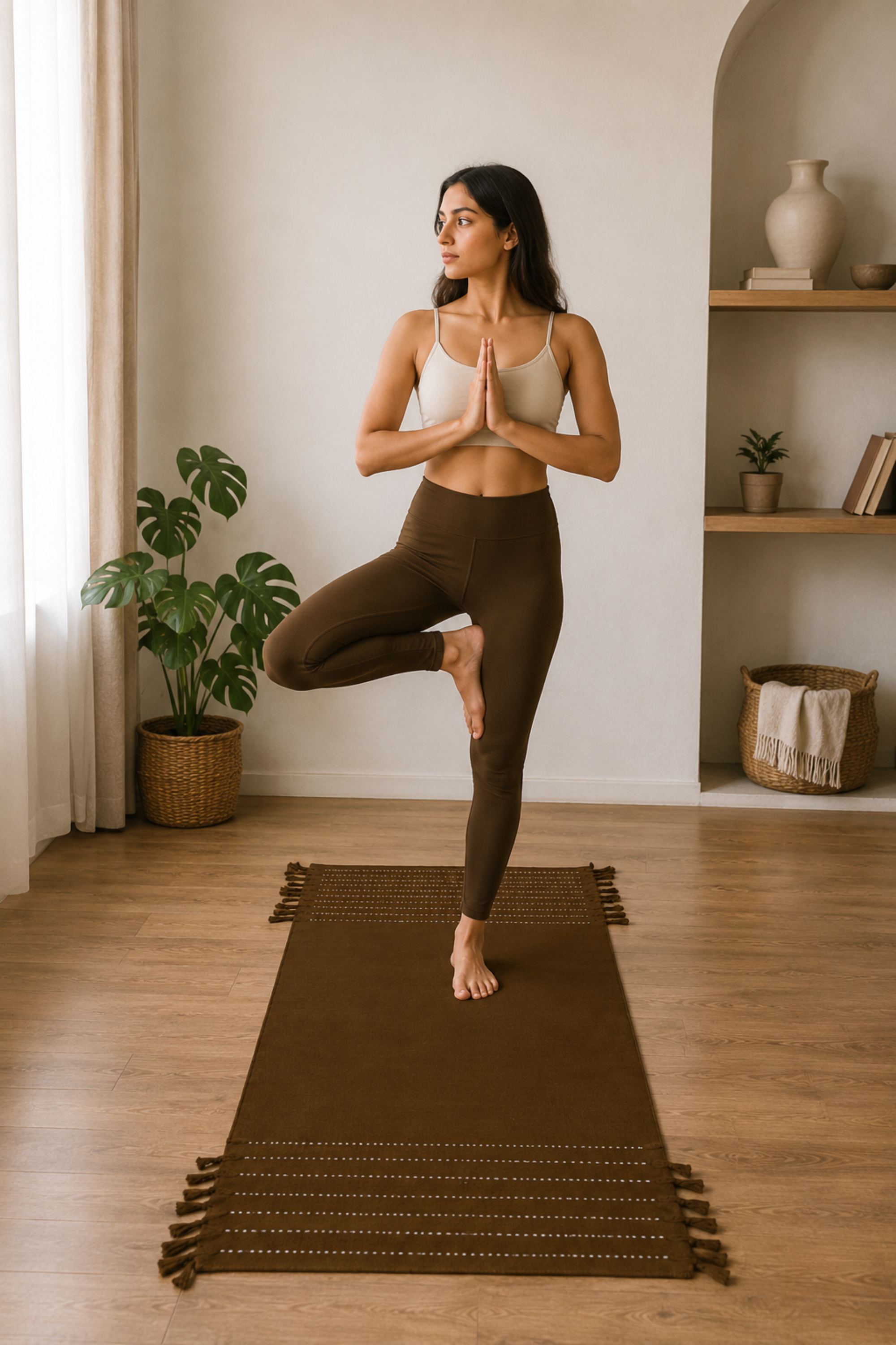Bronze Olive Washable Cotton Yoga Mat with Fringe