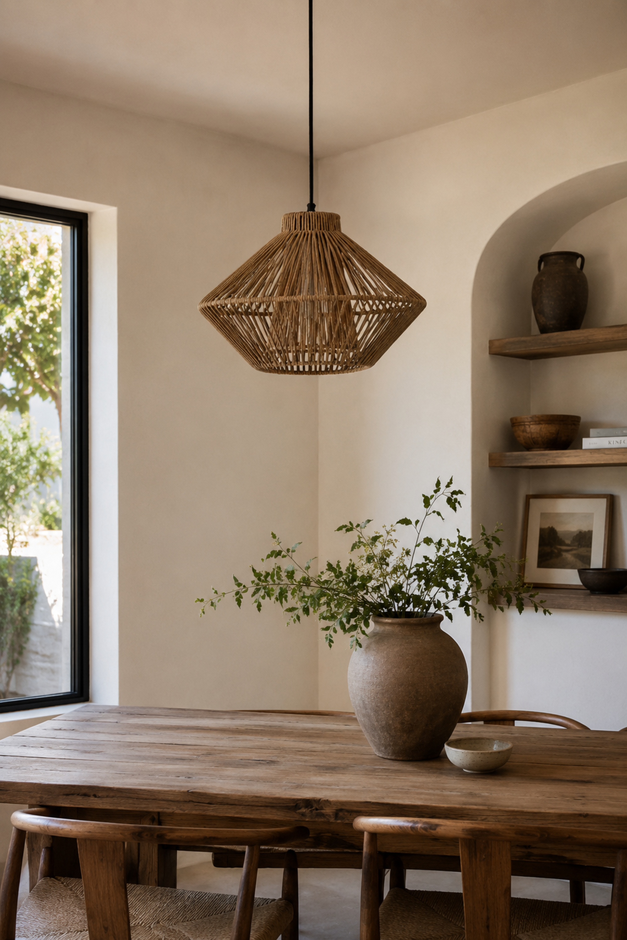 Open Weave Natural Raffia Pendant Light