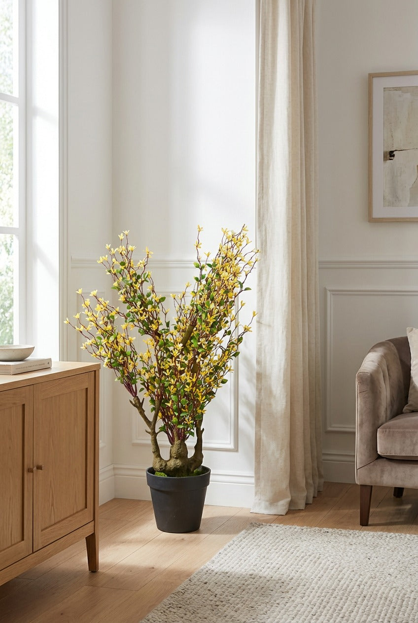 Yellow Blush Bloom Artificial Flowering Plant