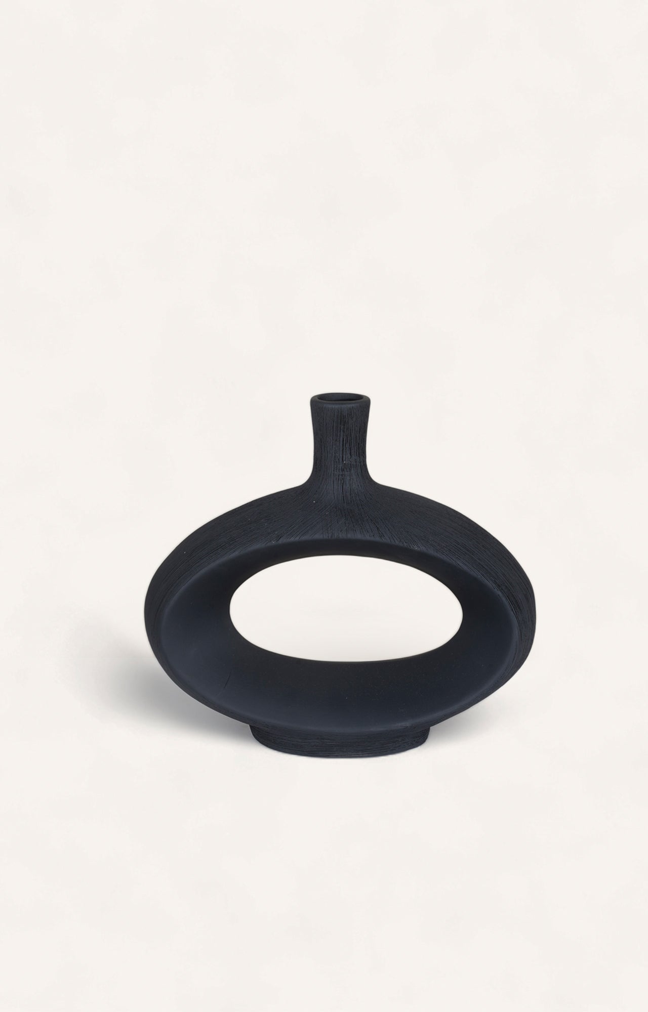 Pair of Modern Black Ceramic Vases with Oval Cutouts_11