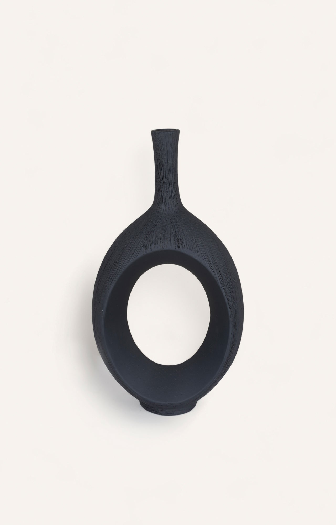 Pair of Modern Black Ceramic Vases with Oval Cutouts_3