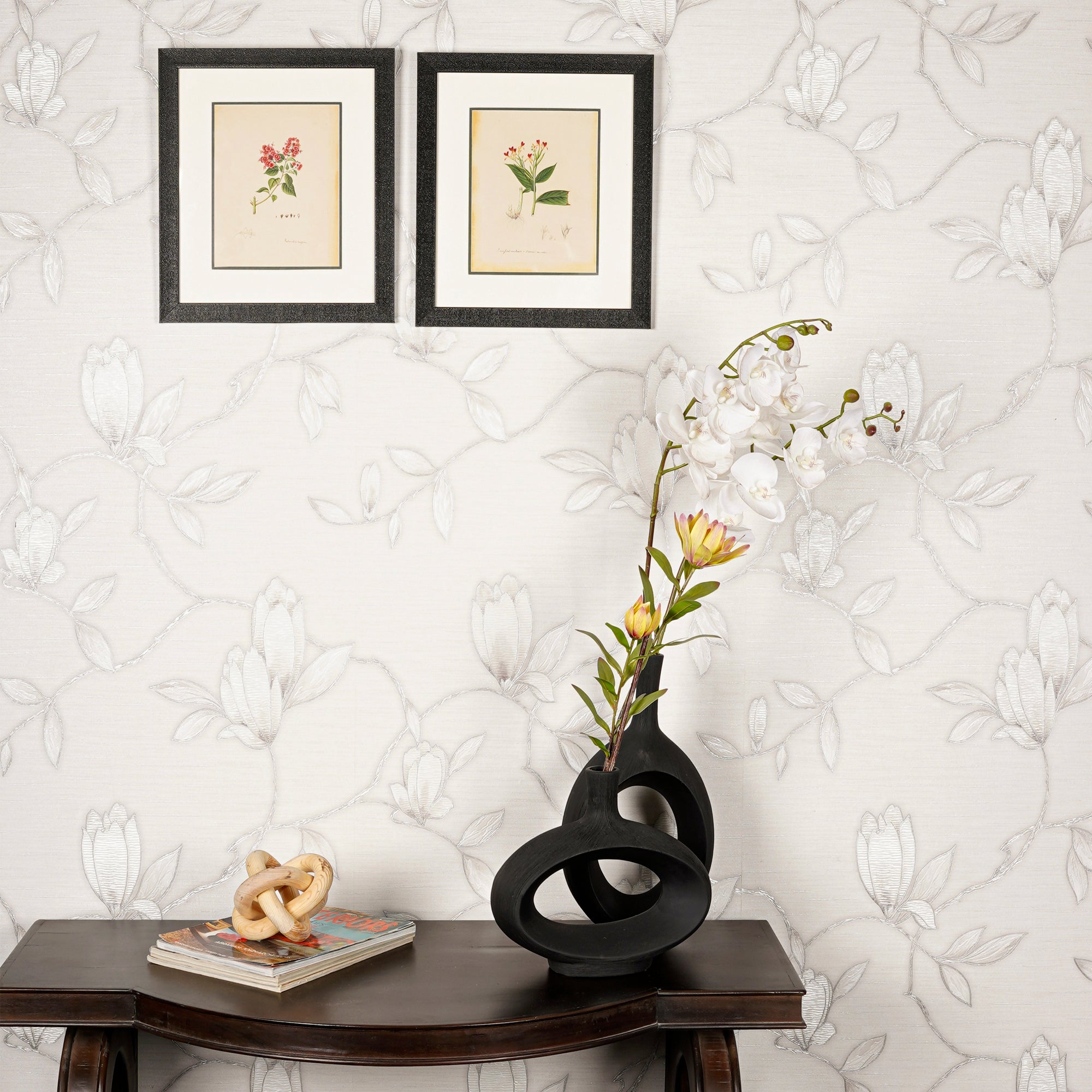 Pair of Modern Black Ceramic Vases with Oval Cutouts_lifestye