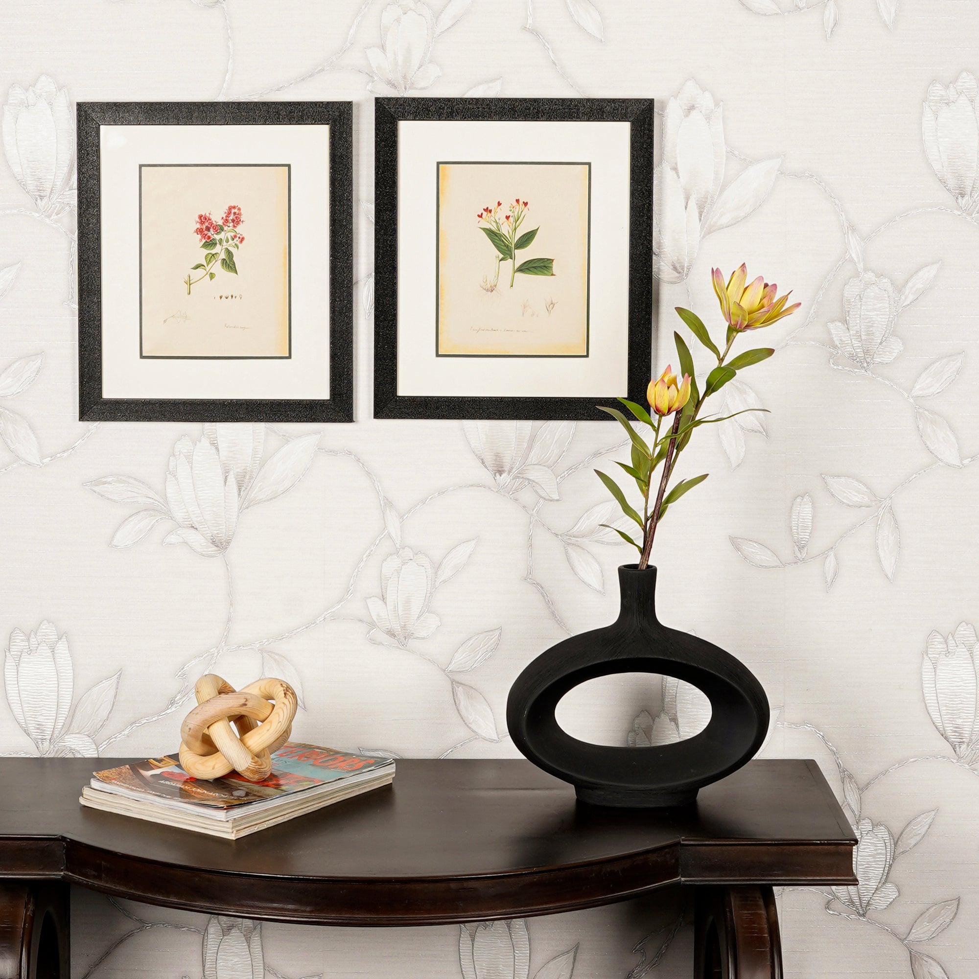 Pair of Modern Black Ceramic Vases with Oval Cutouts_lifestyle1