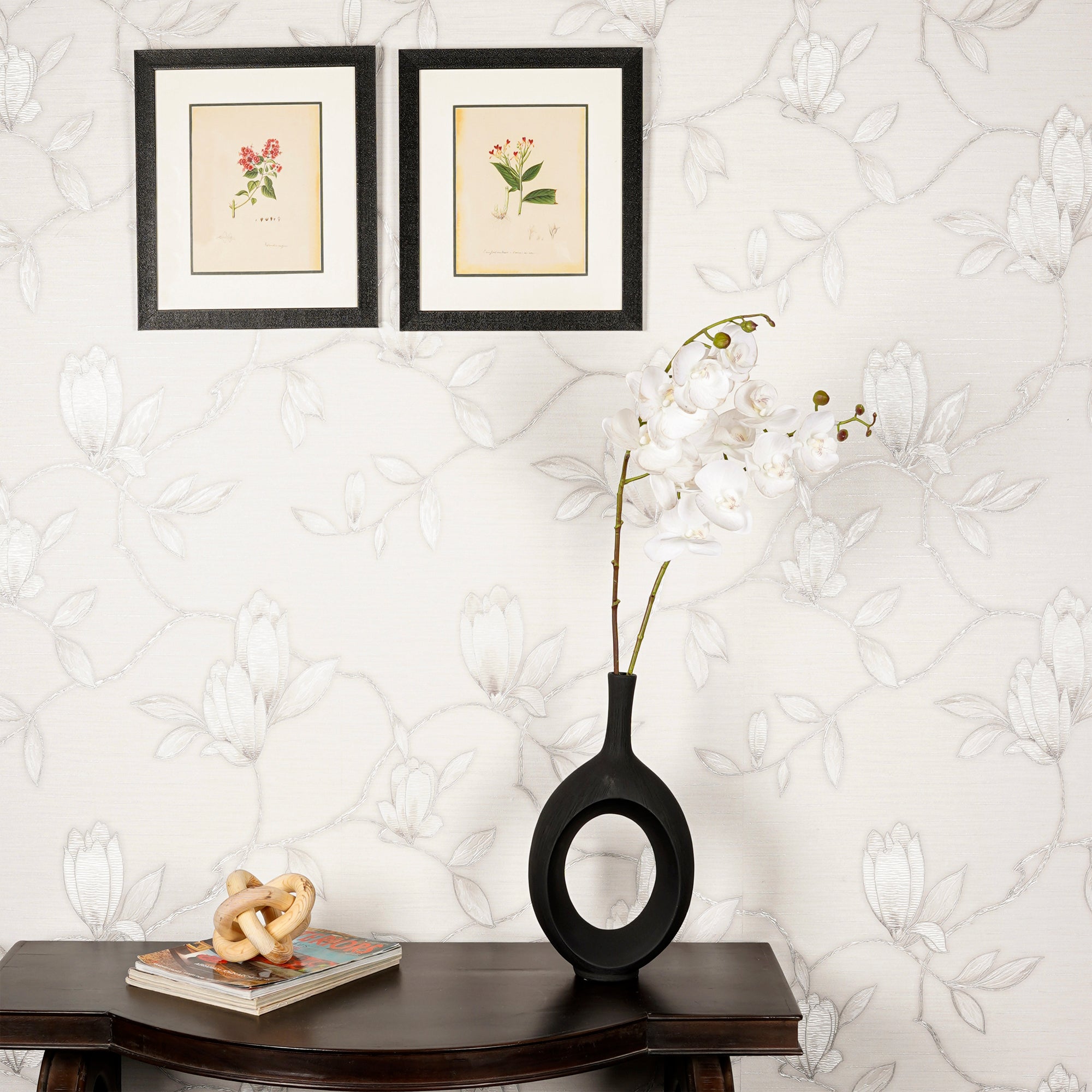 Pair of Modern Black Ceramic Vases with Oval Cutouts_lifestyle2