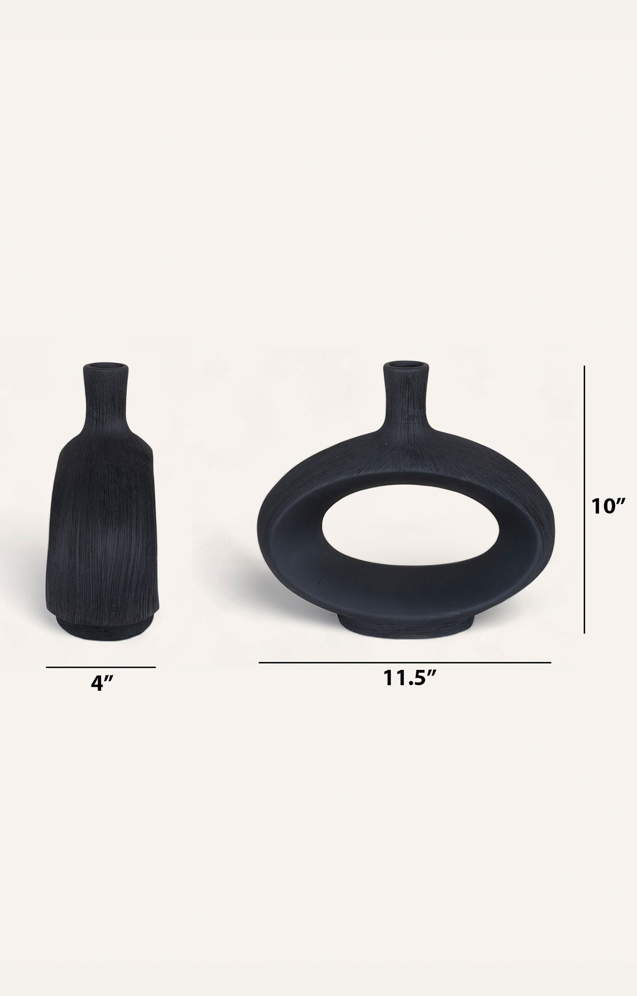 Pair of Modern Black Ceramic Vases with Oval Cutouts_size1