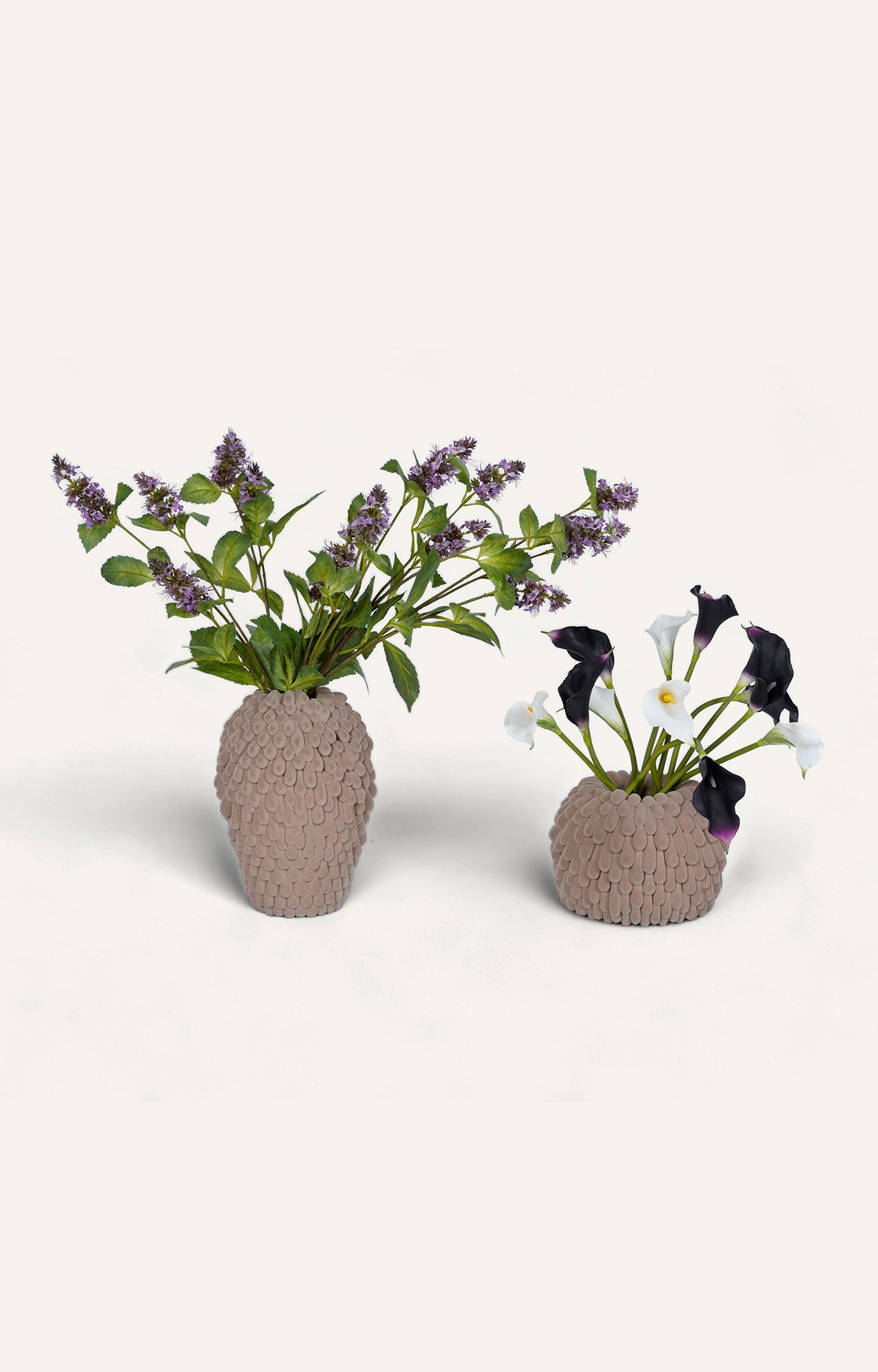 Pair of Velvet upholstered Fuzzy Cactus Vases_2