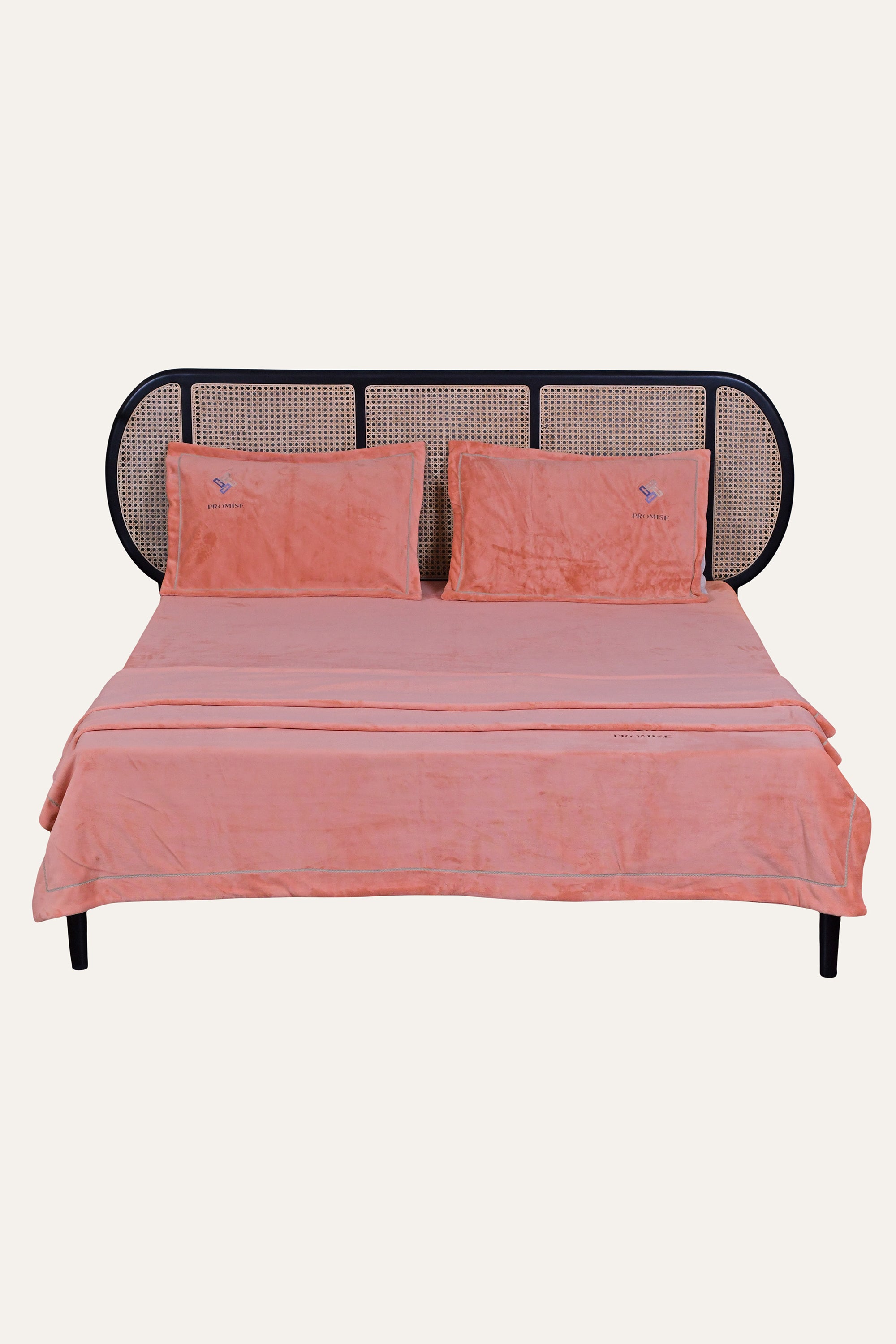Peach Velvet Quilt and Pillow Cover Set of 4
