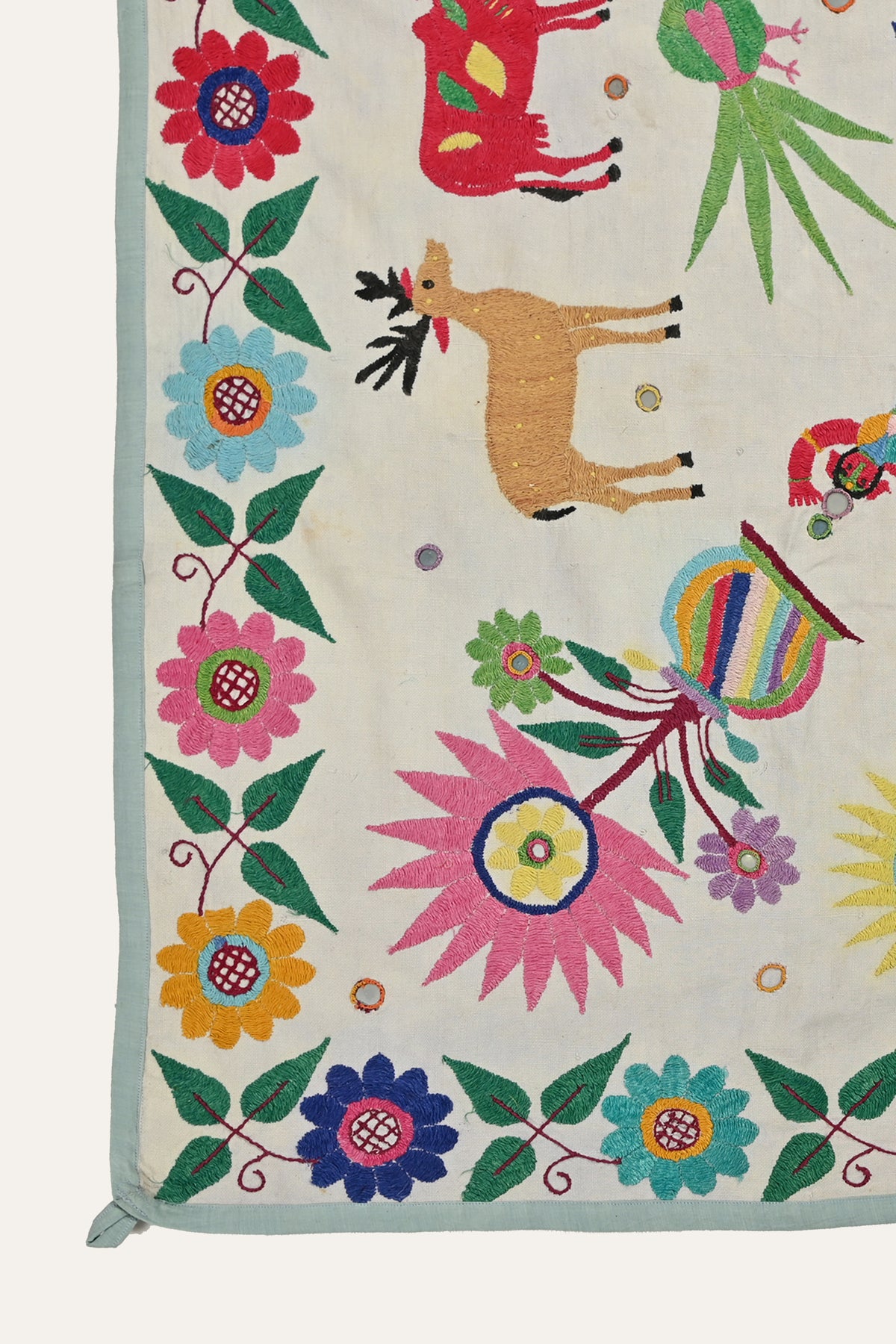 Peacock and floral textile wall art