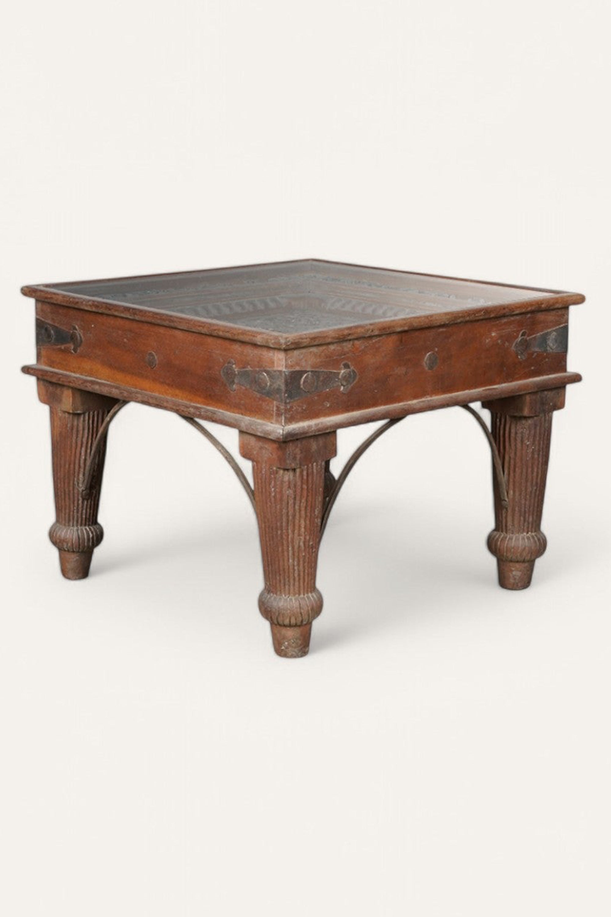 Rajputana Hand Carved Side Table with Metal Accents