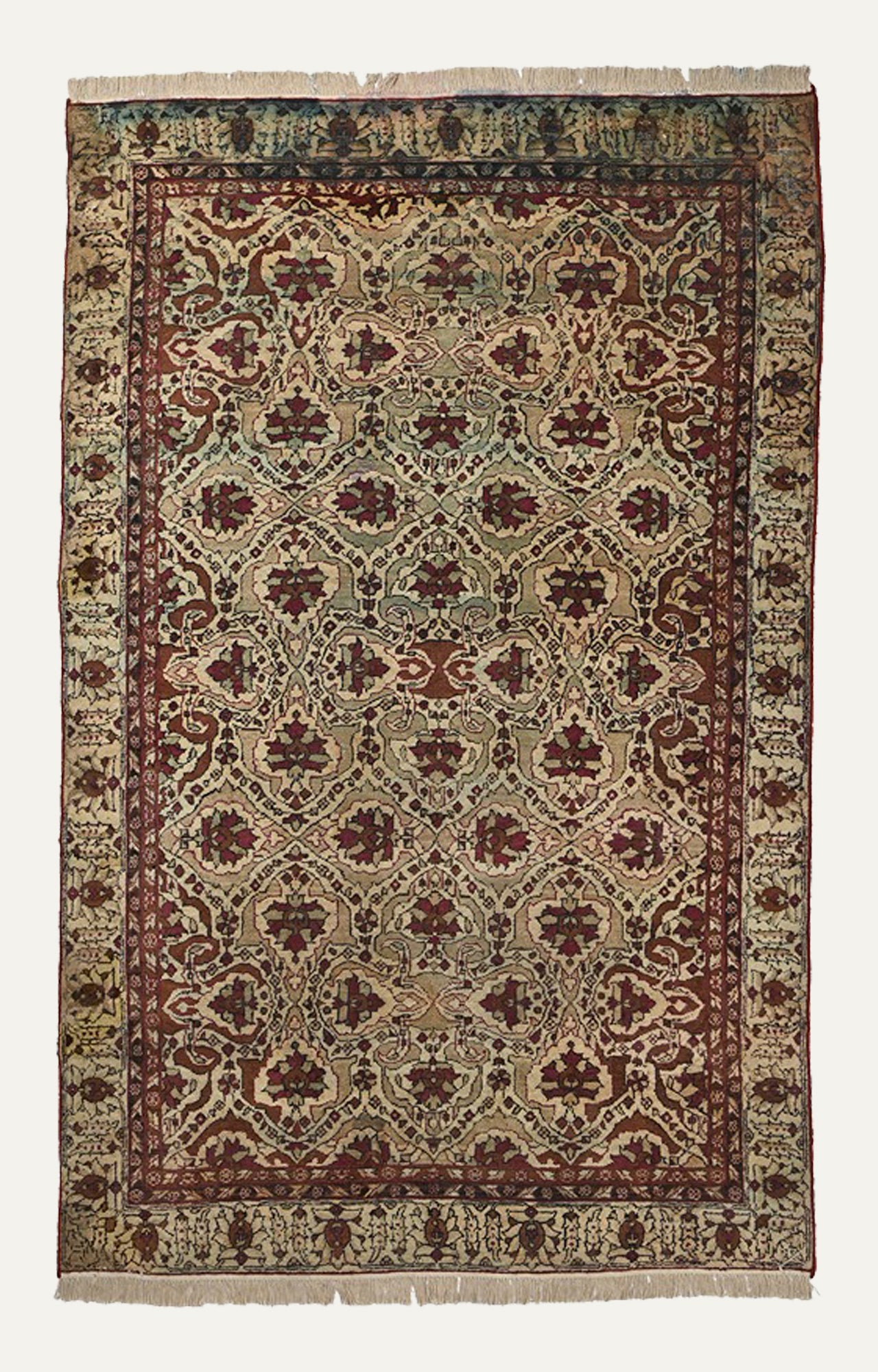 Rare Mughal Floral Agra Wool Carpet