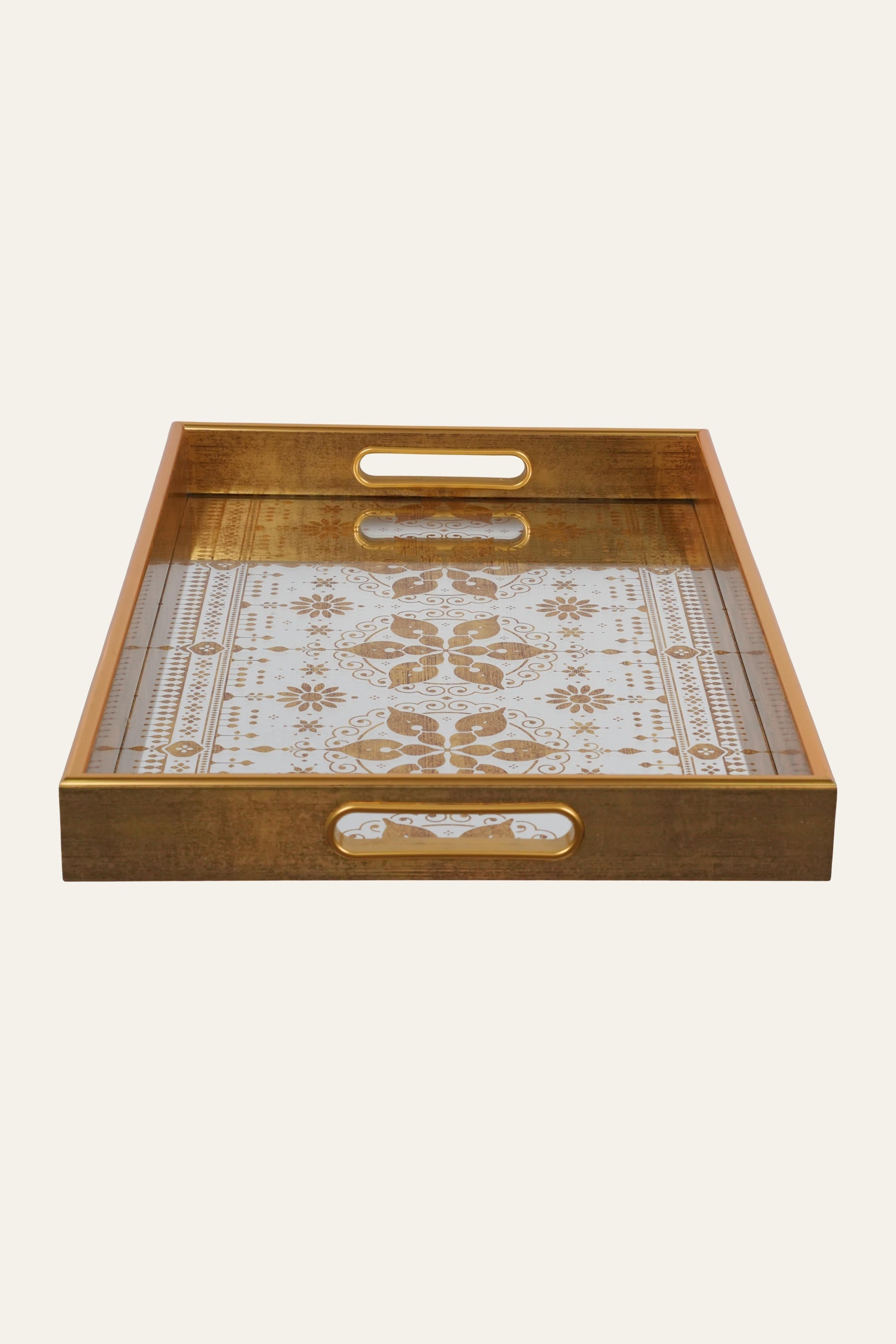 Rectangular floral glass tray for coffee table decor