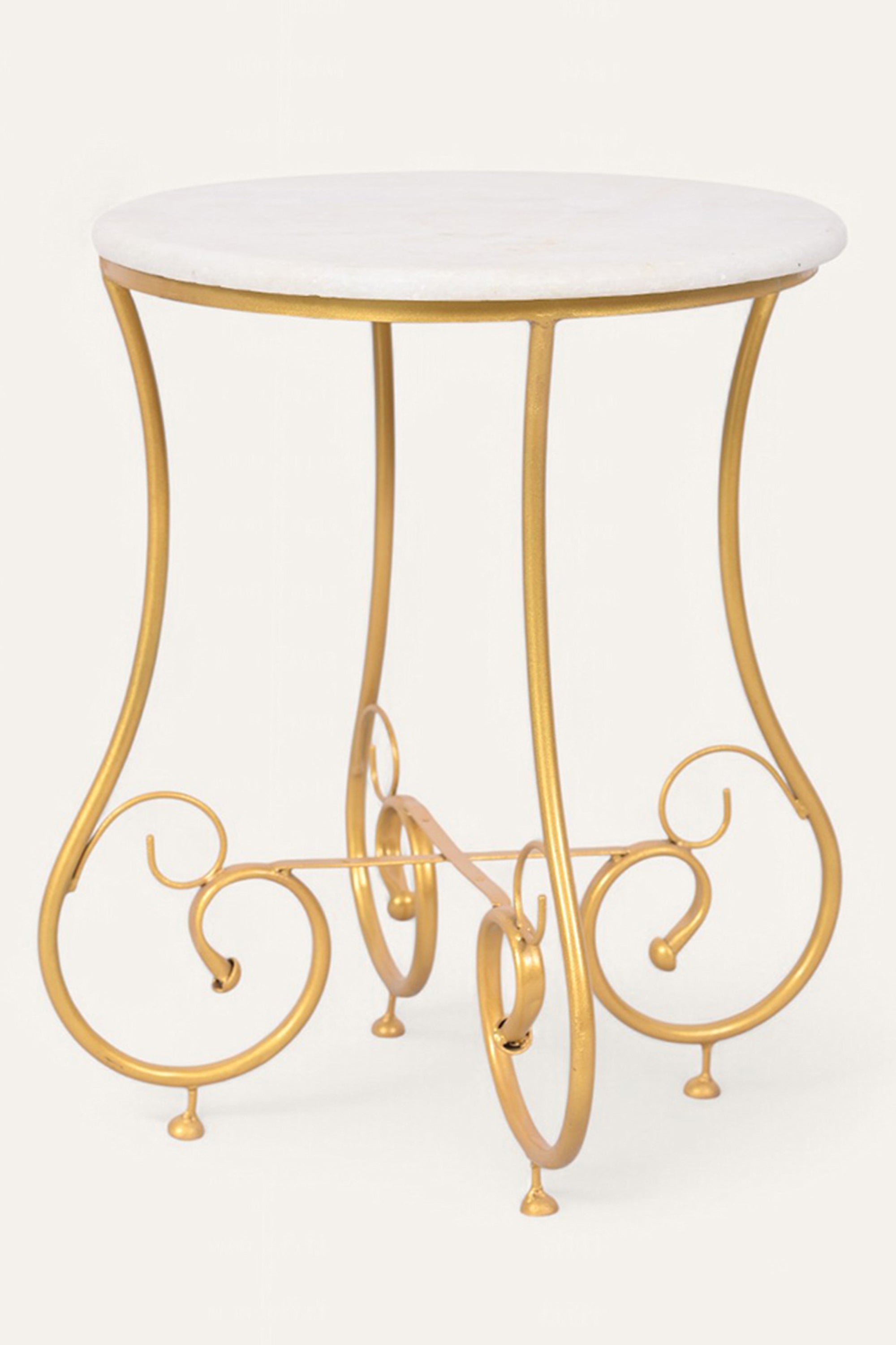 Round Handcrafted Metal and Marble Side Table