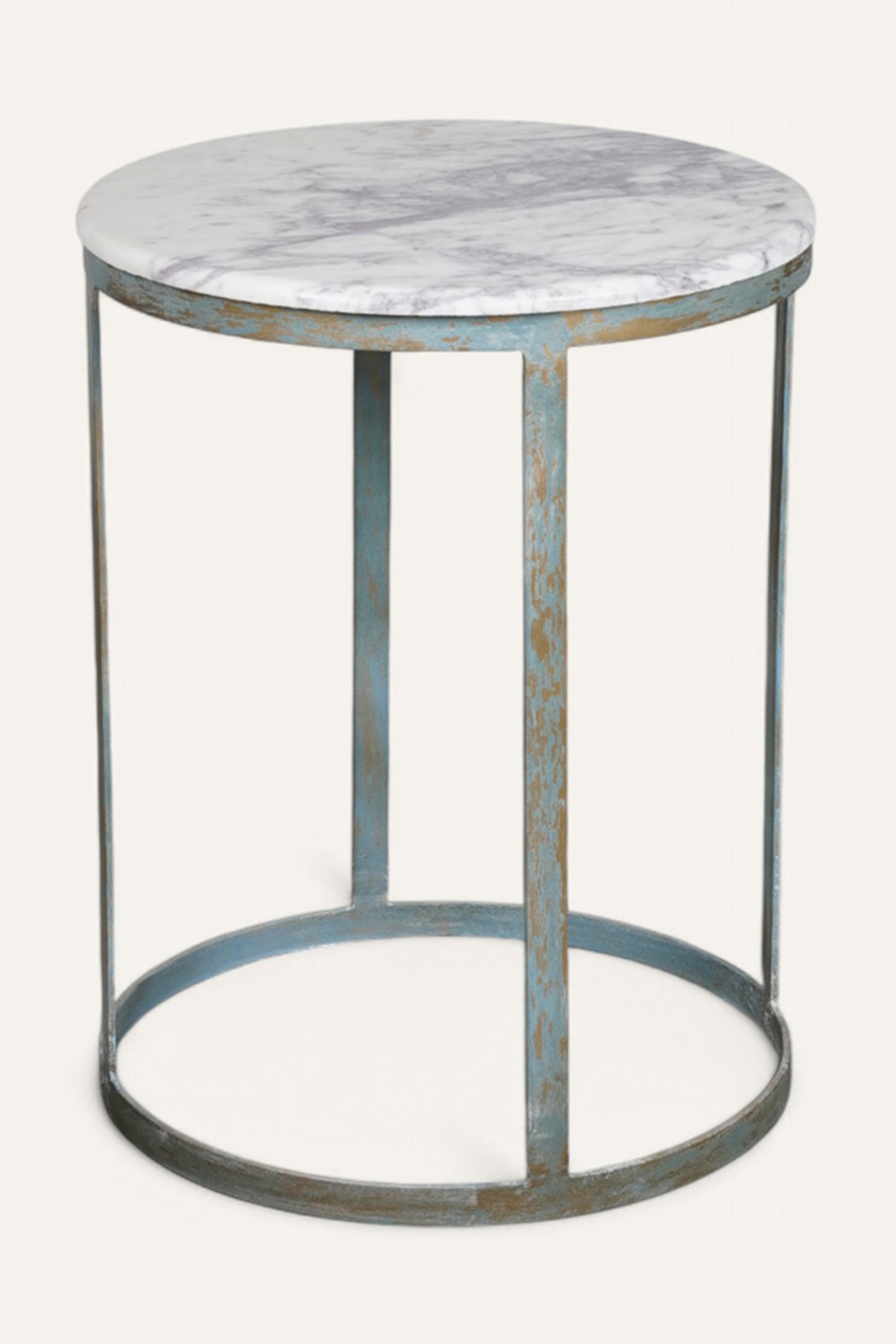 Round Metal Frame Side Table with Stone Top