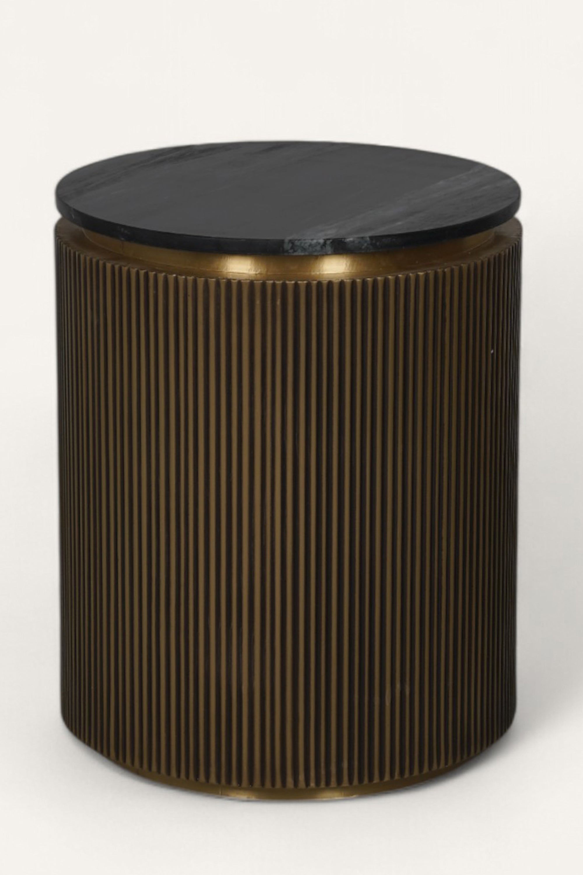 Round Side Table in Brass with Marble Top