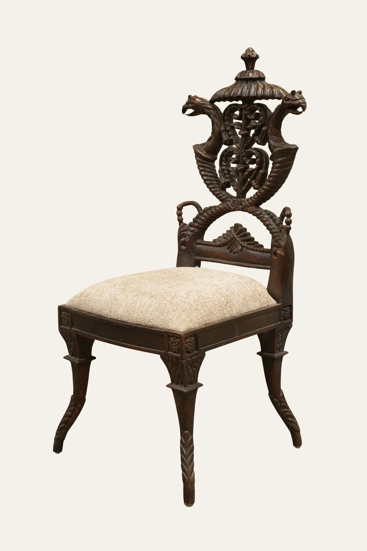 Royal Serpent Back Carved Wooden Desk Chair