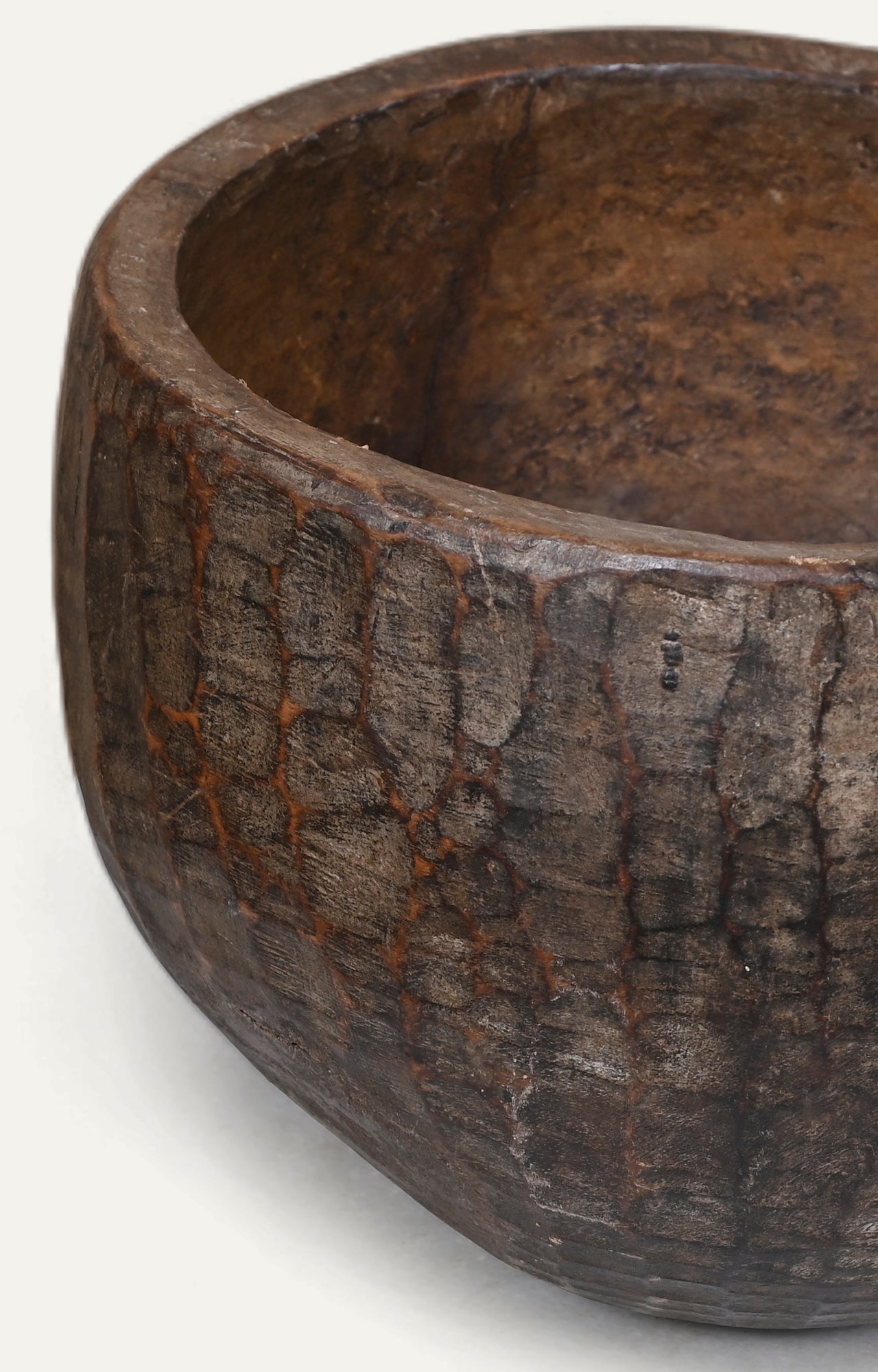 Rustic Wooden Bowl with Tree Bark Detailing