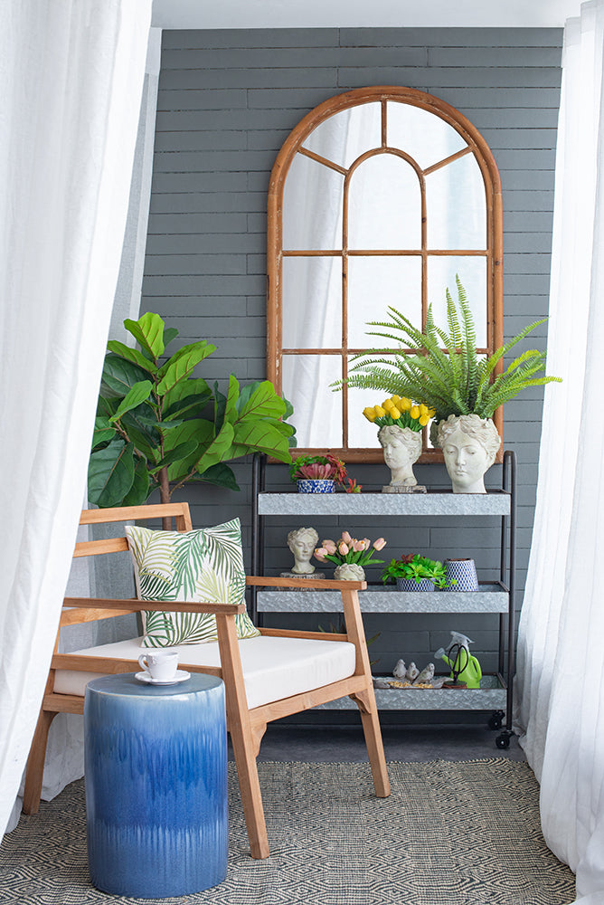 Rustic arched mirror with wooden frame