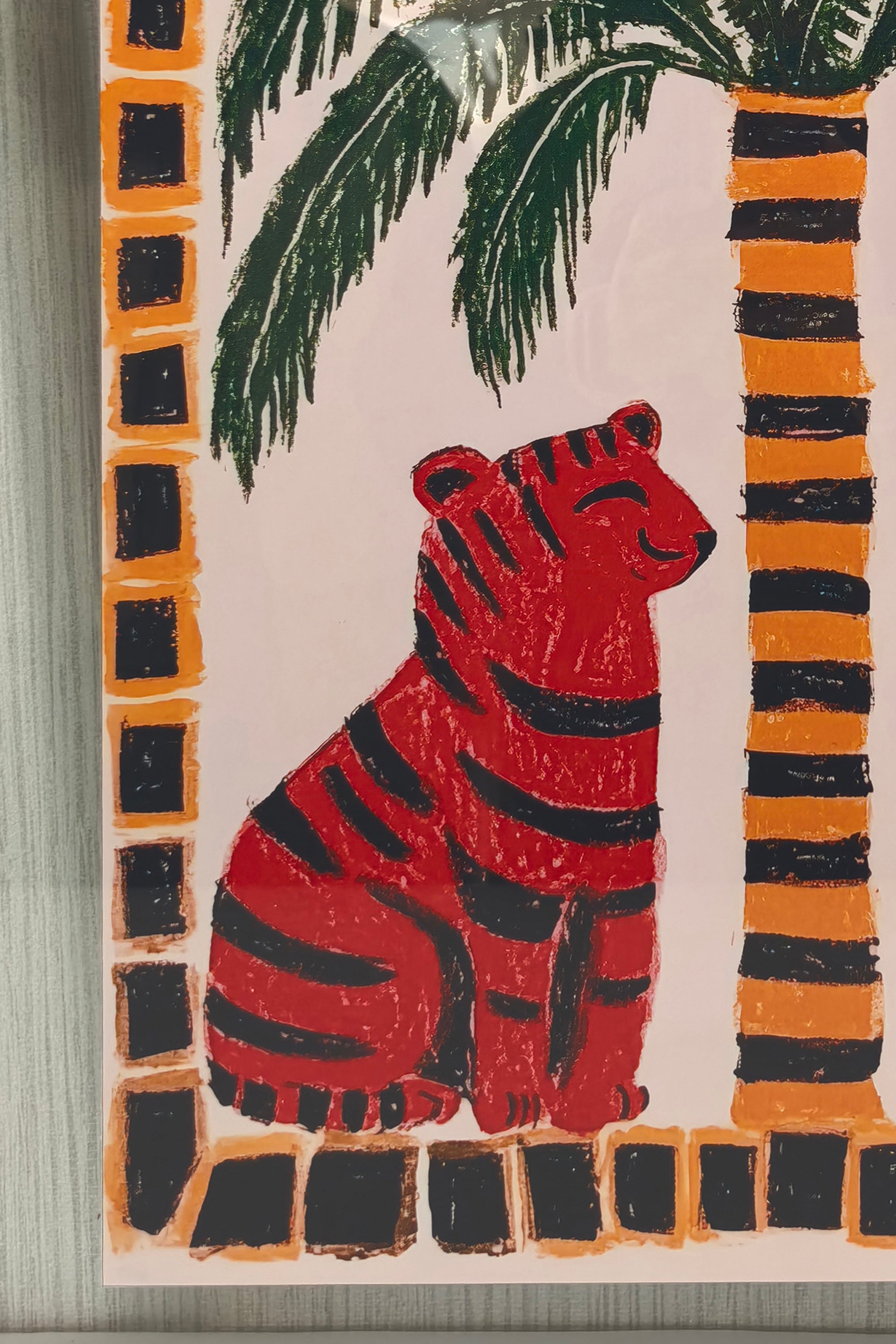 Red tiger with palm trees