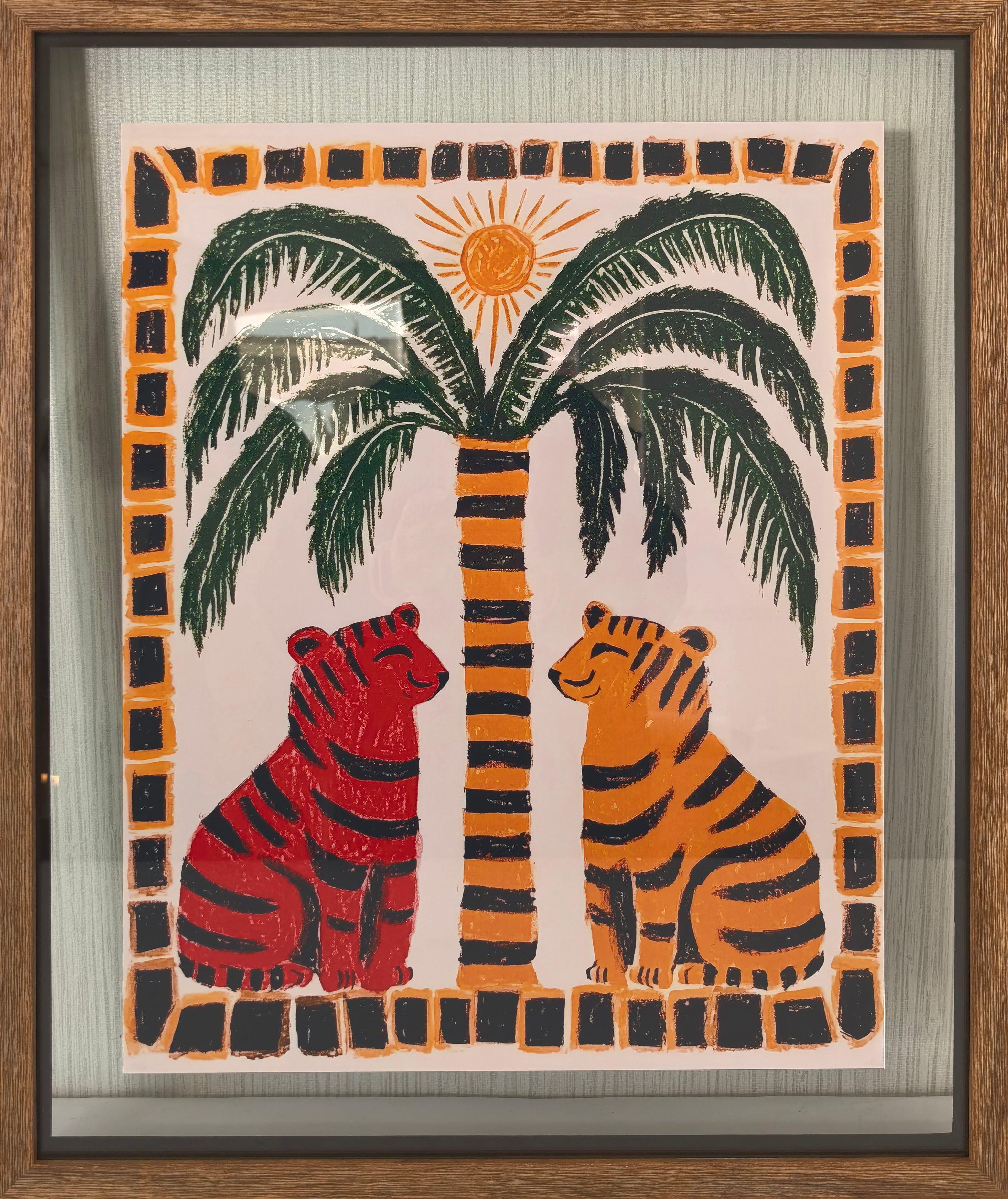 Framed Palm Tree with Tigers