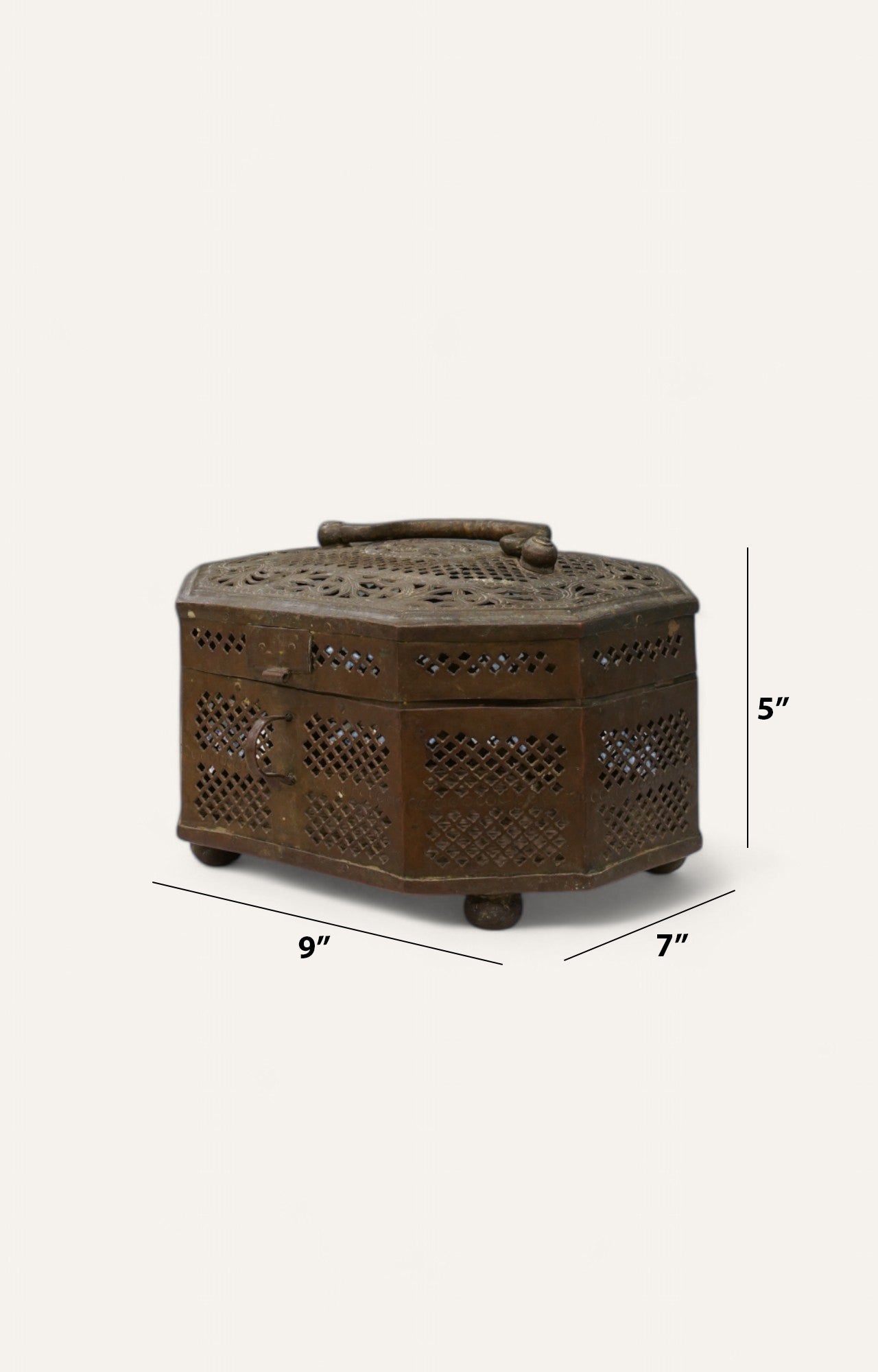 Antique Brass Jewelry and Betel Storage Box Handcrafted Table Accent