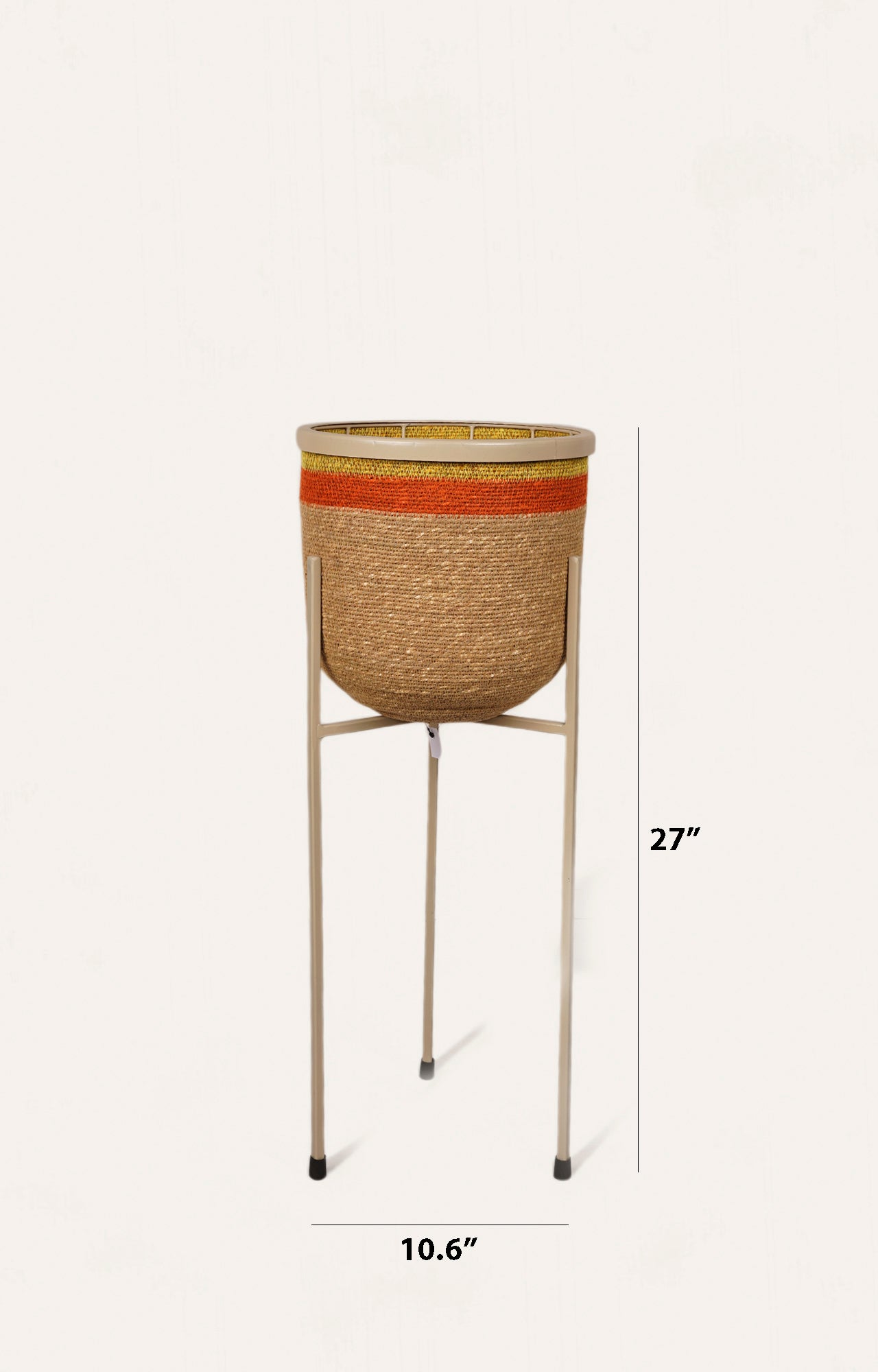 Tall Seagrass Planter with Iron Stand - Orange