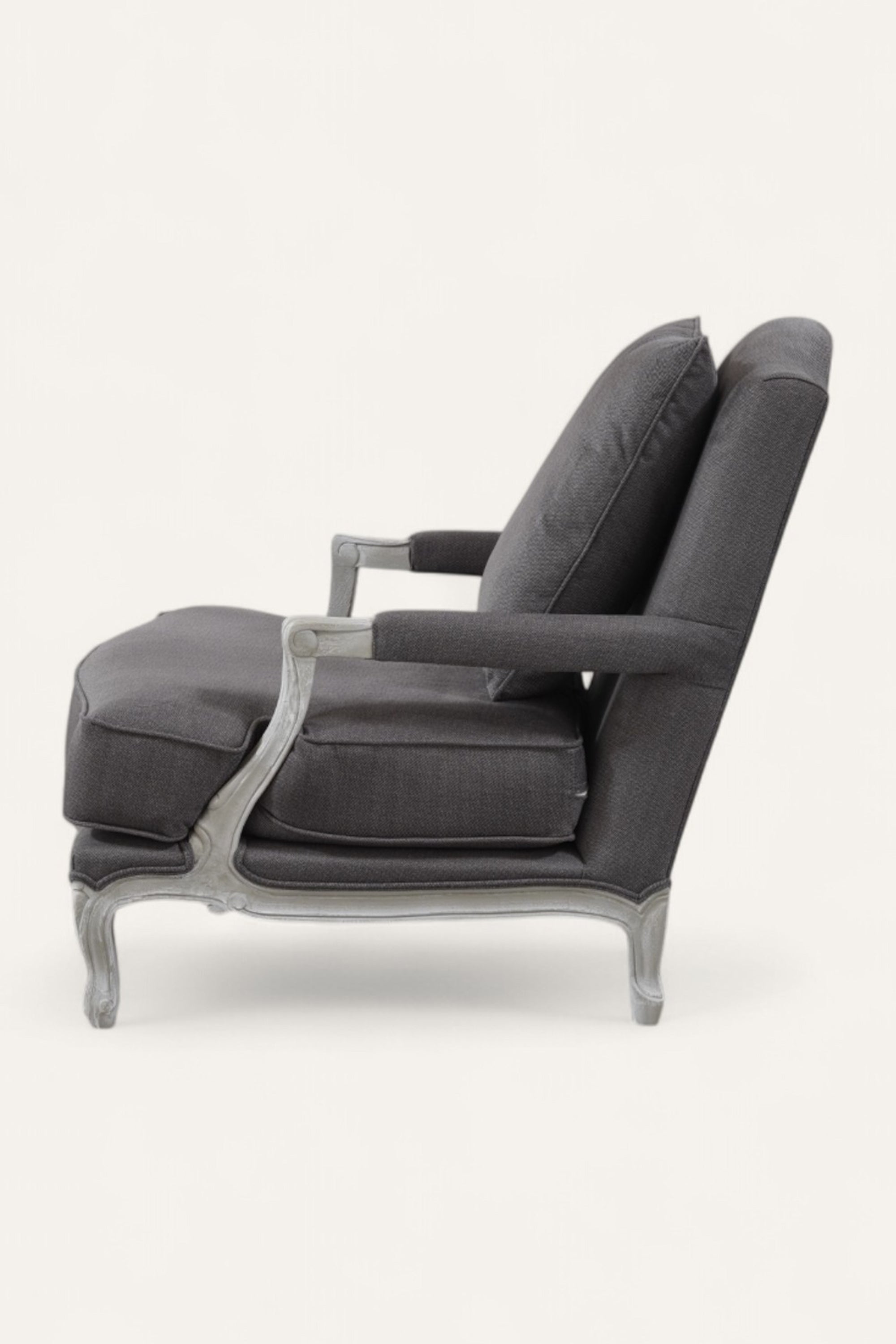 Grey Linen Upholstered Armchair with Cushion
