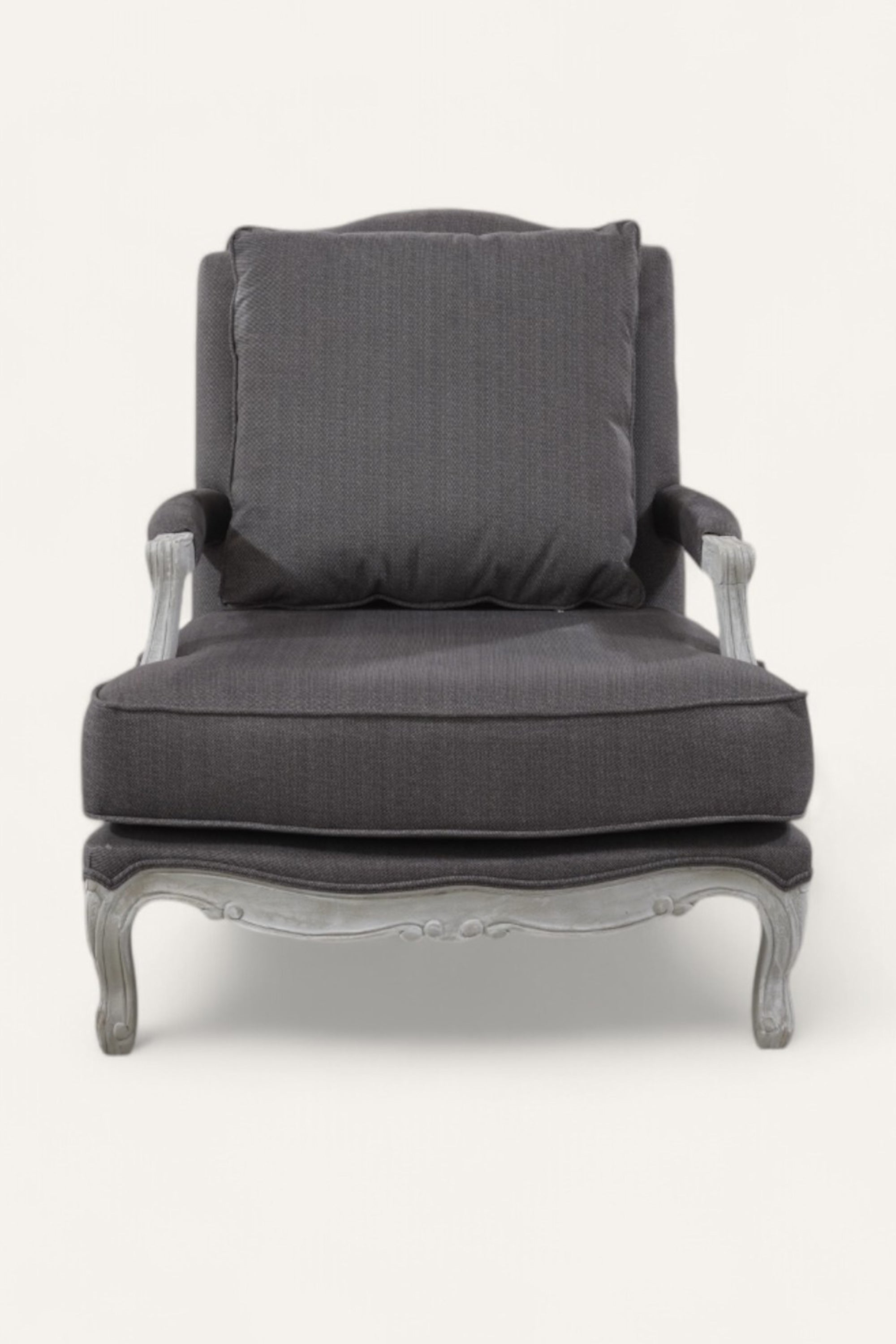 Grey Linen Upholstered Armchair with Cushion