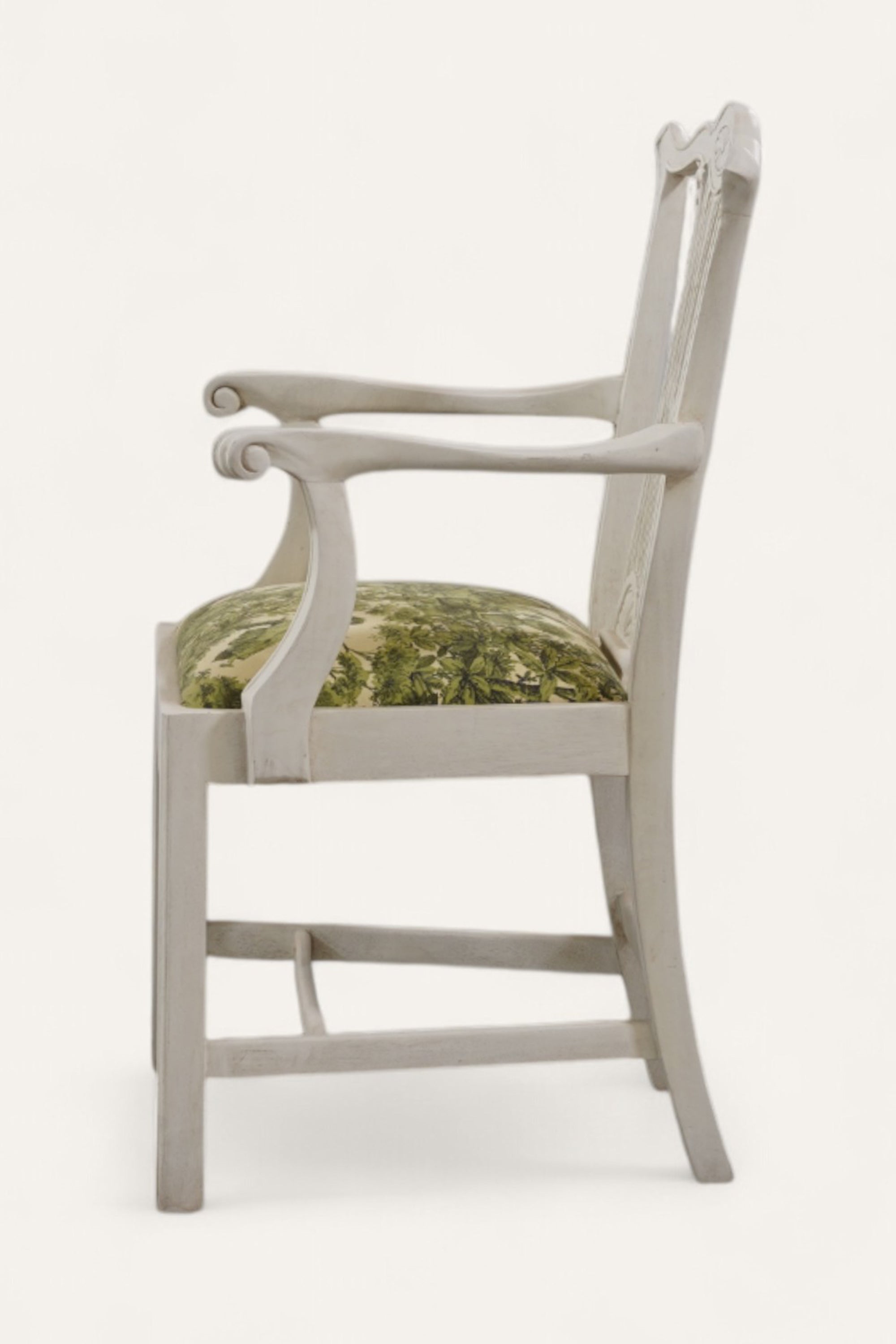 White Colonial Armchair with Printed Seat