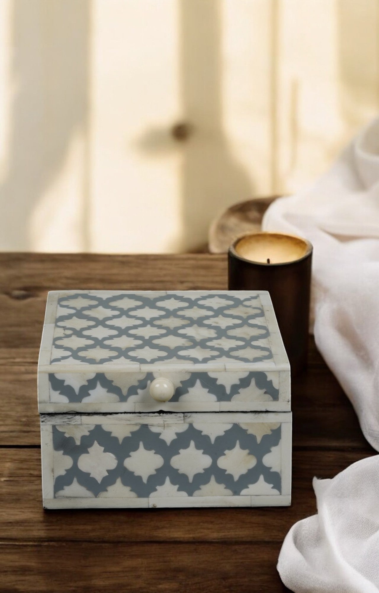 Mughal-Inspired Inlay Box with White Bone & Resin