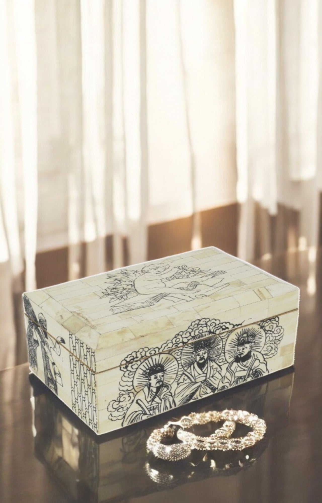 Three Kings Mango Wood and Bone Jewelry Box