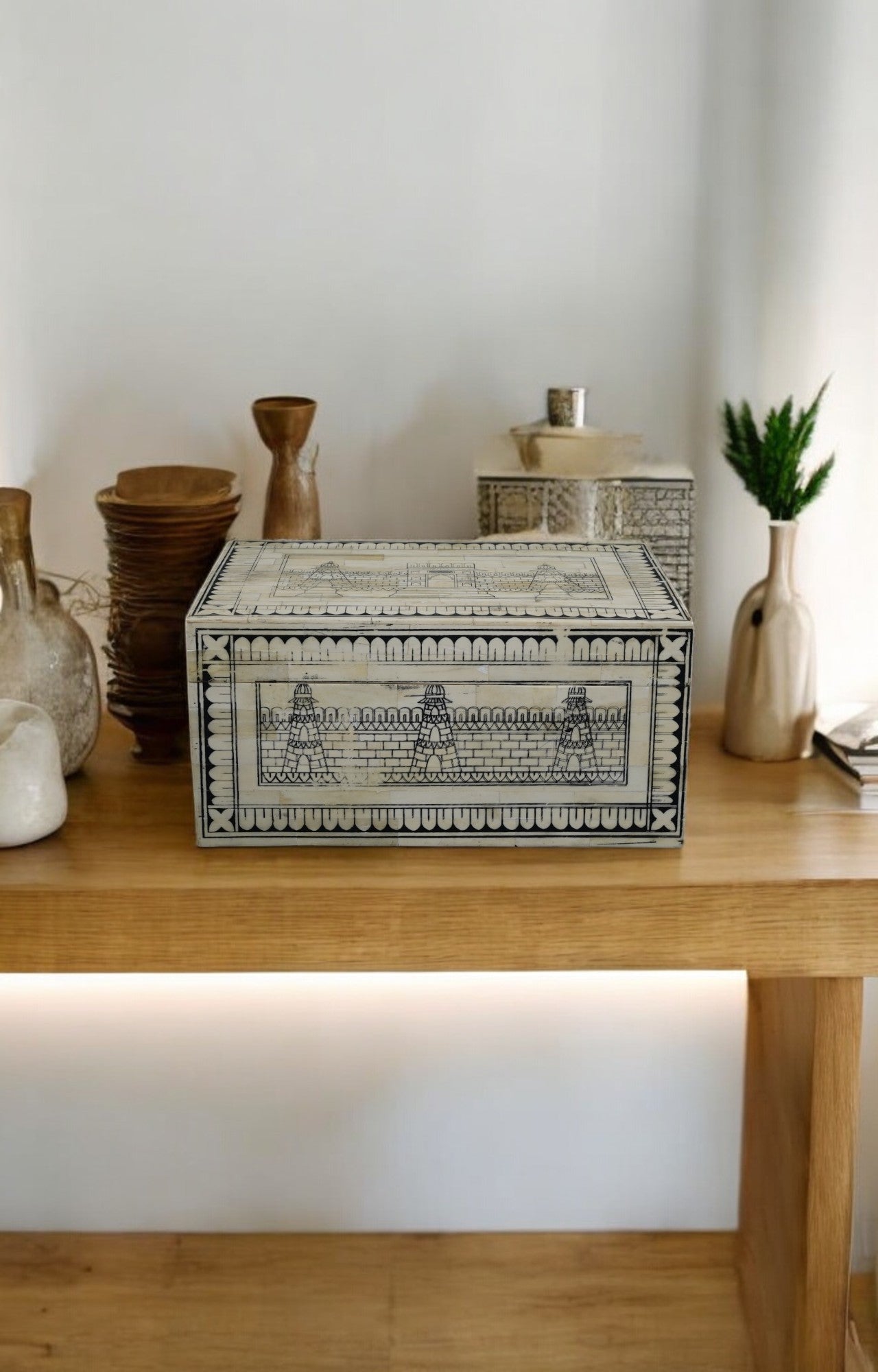 Ivory Mango Wood and Bone Antique Large Jewelry Box