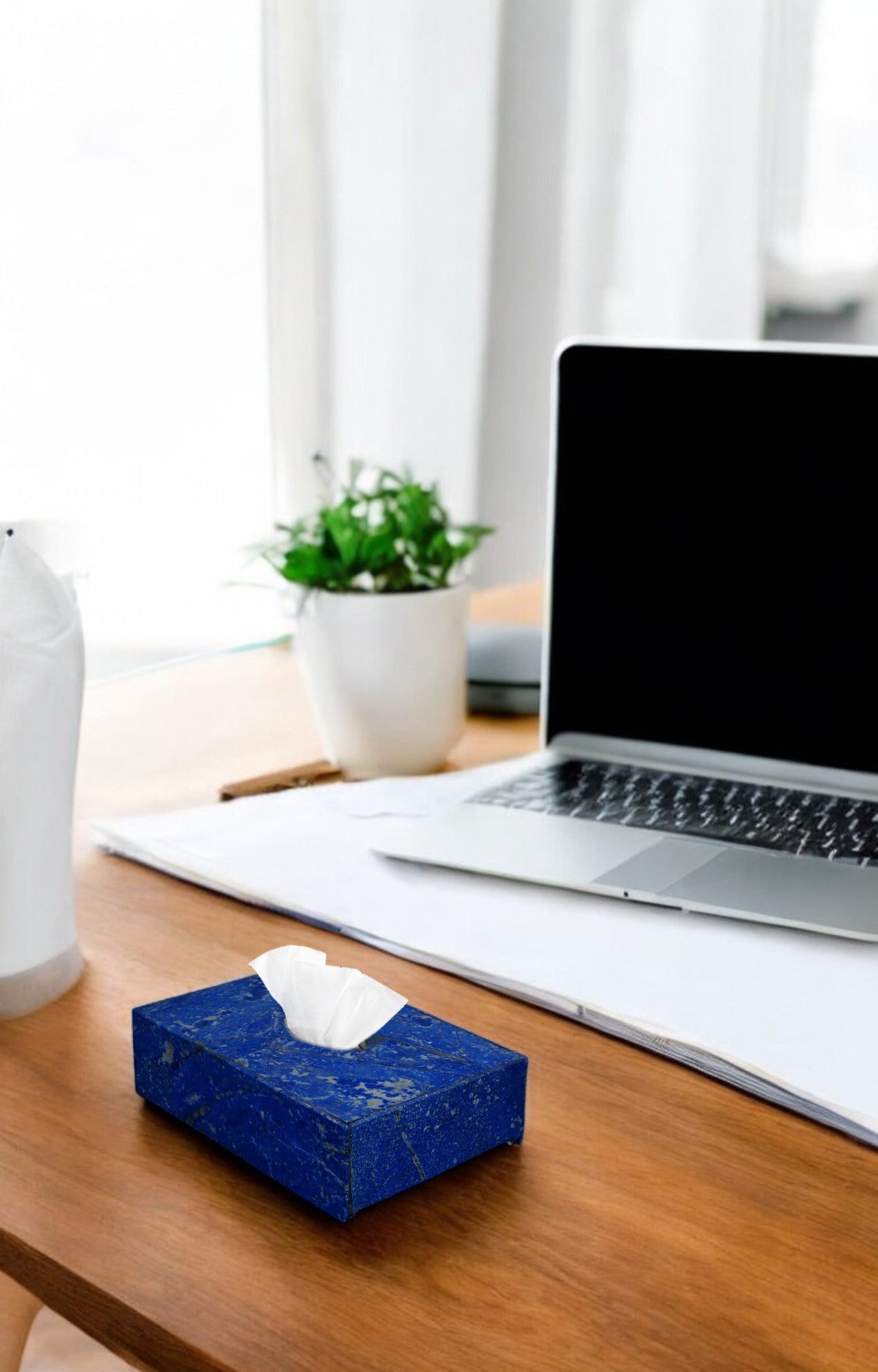 Lapis Stone Tissue Box with Natural Veining