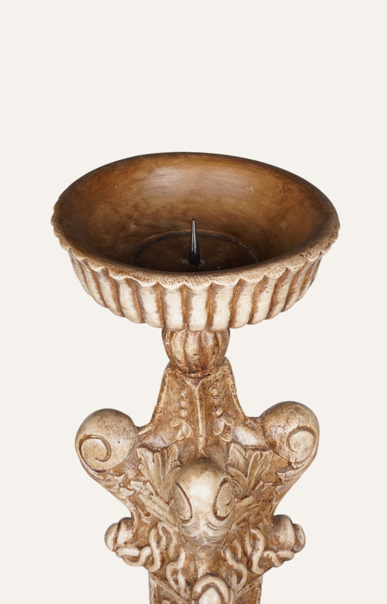 Baroque Scroll Teak Candle Stand