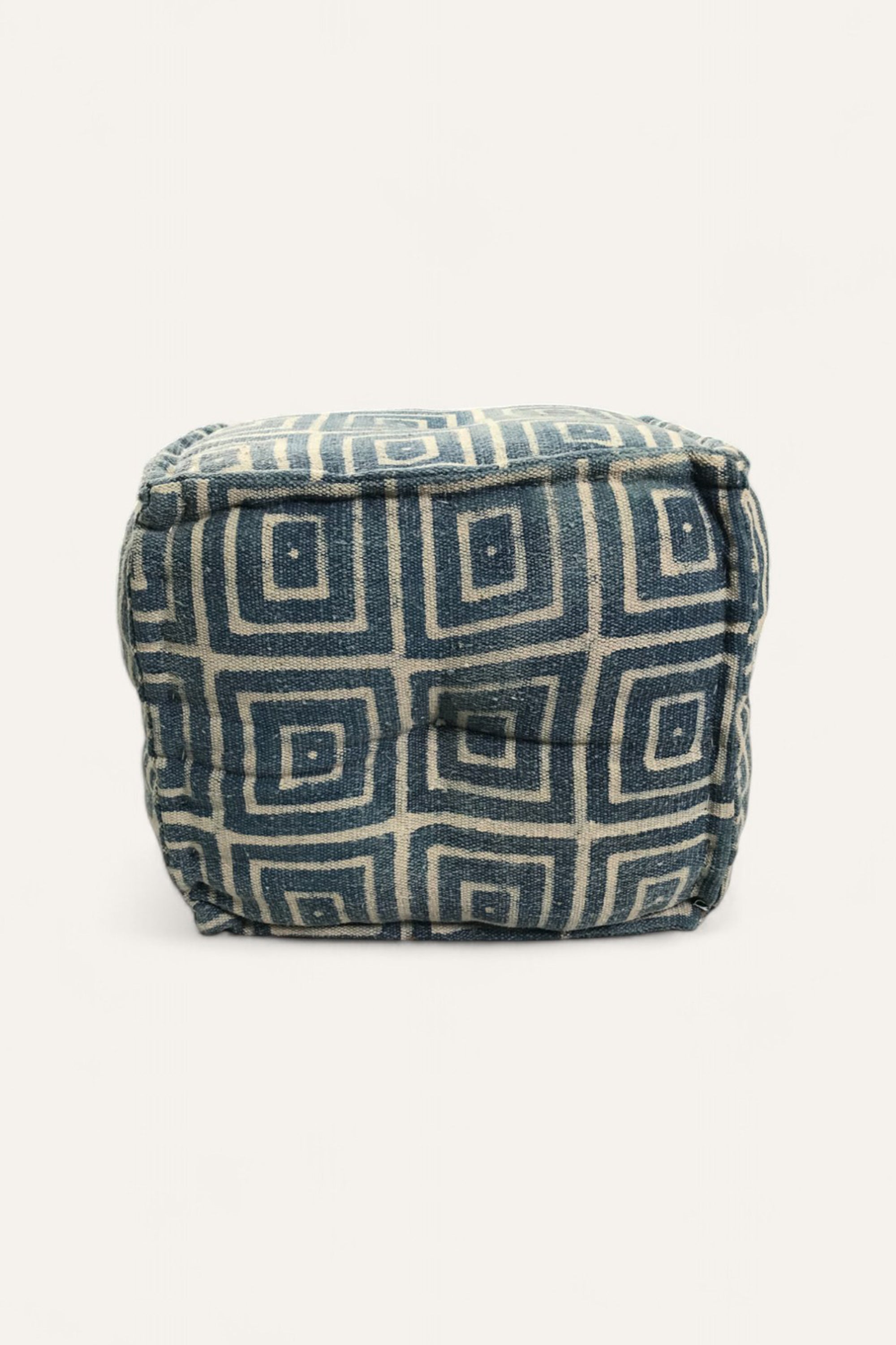 Geometric Block Print Handwoven Pouf Stool