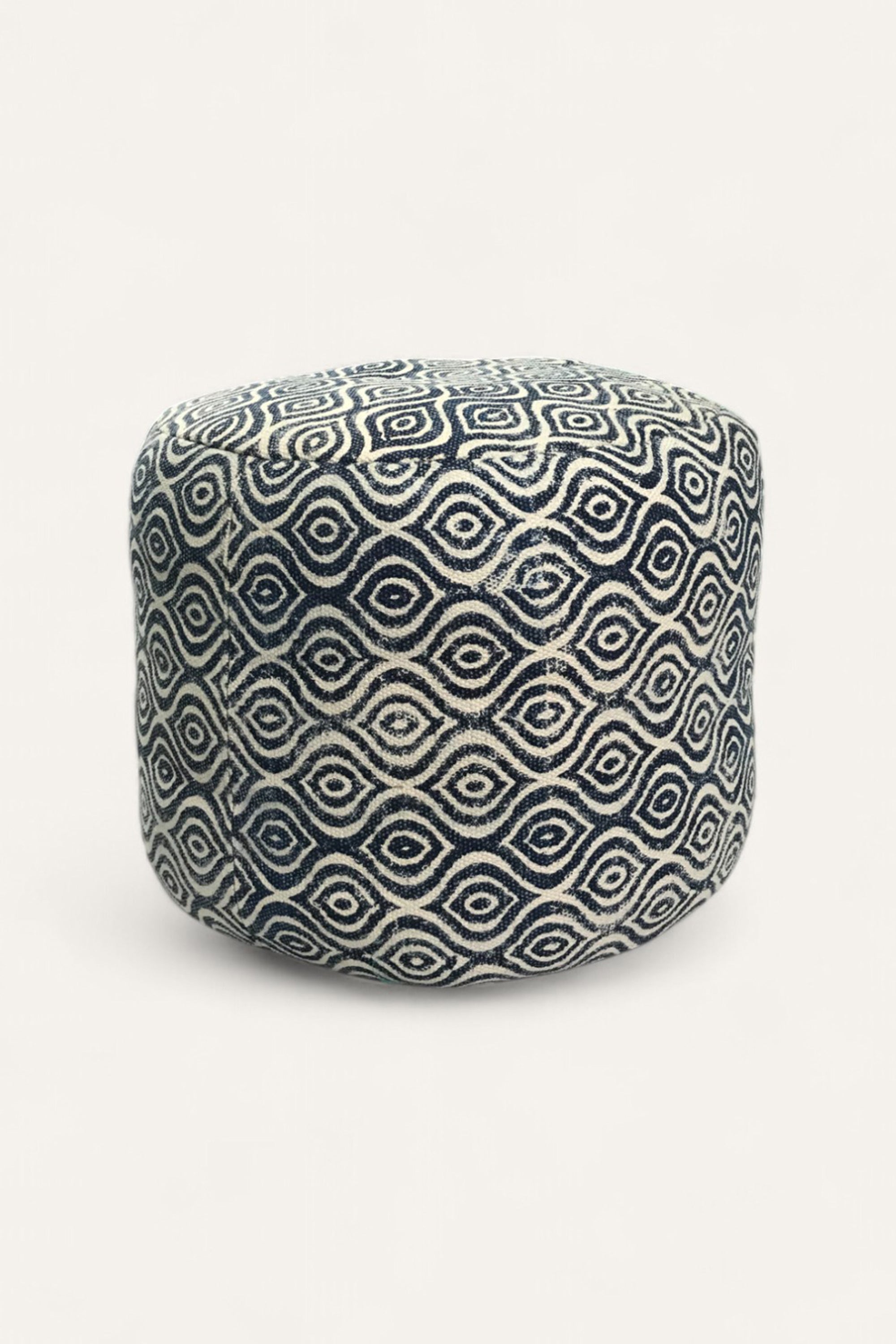 Blue and White Block Print Handwoven Pouf Seat
