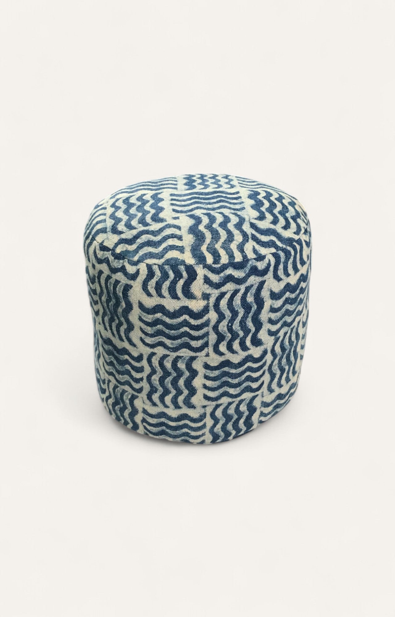 Wavy Block Print Handwoven Pouf