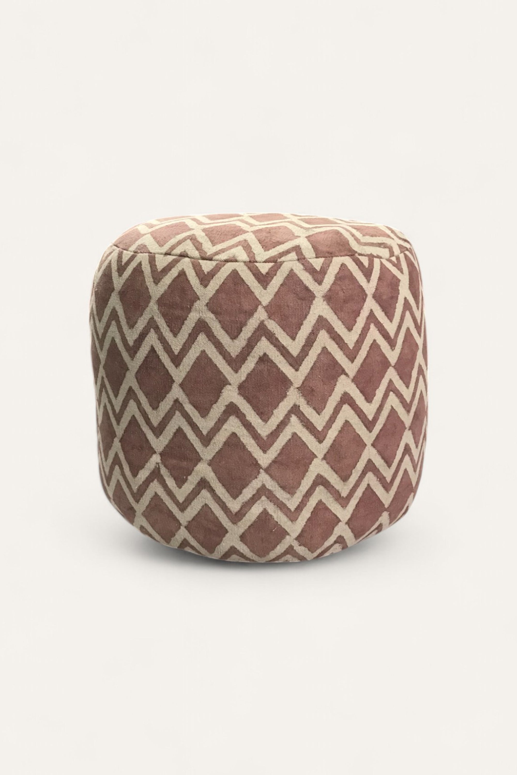Geometric Block Print Pouf Ottoman in Blush and Ivory