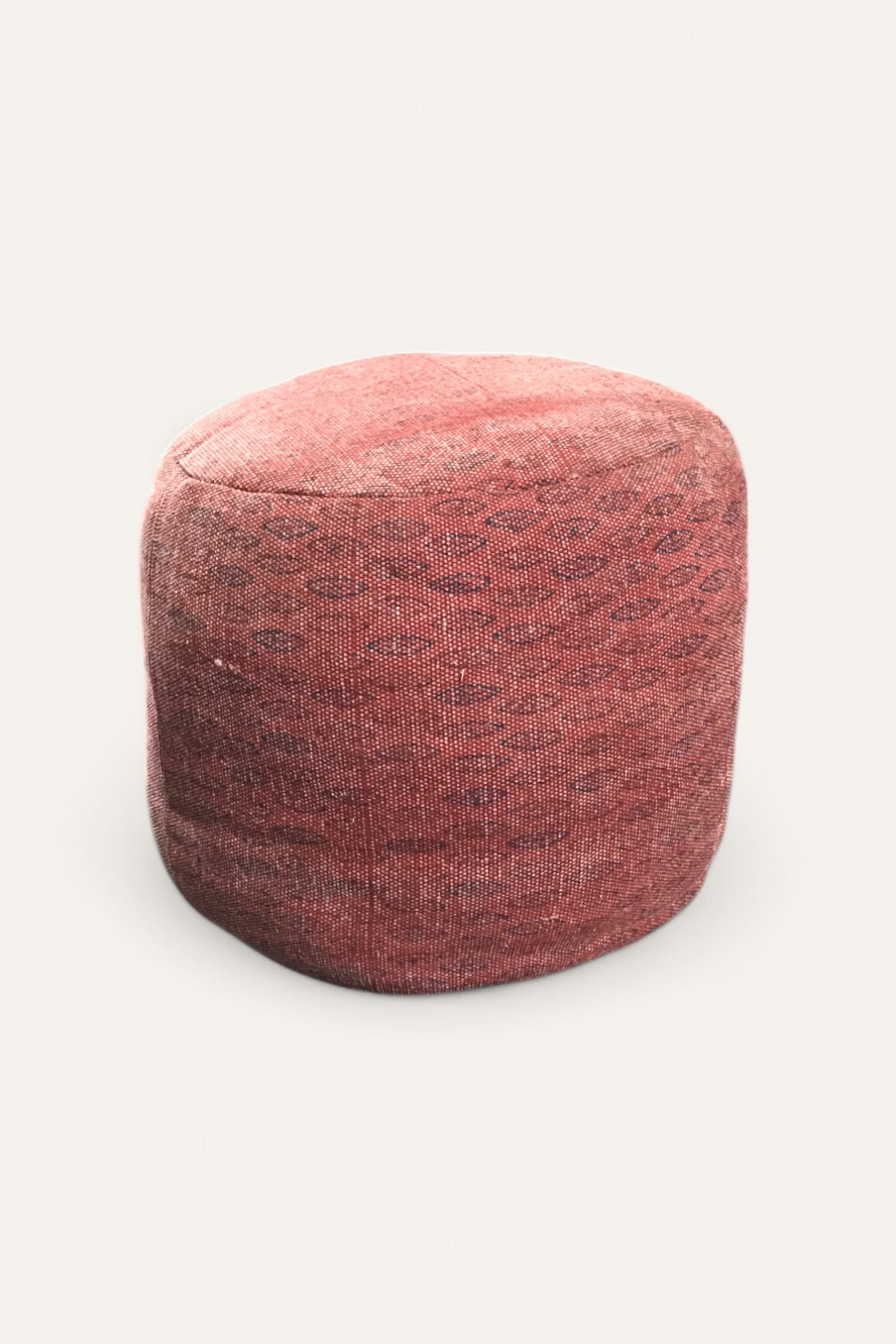 Handwoven Dhurrie Pouf Ottoman in Burgundy