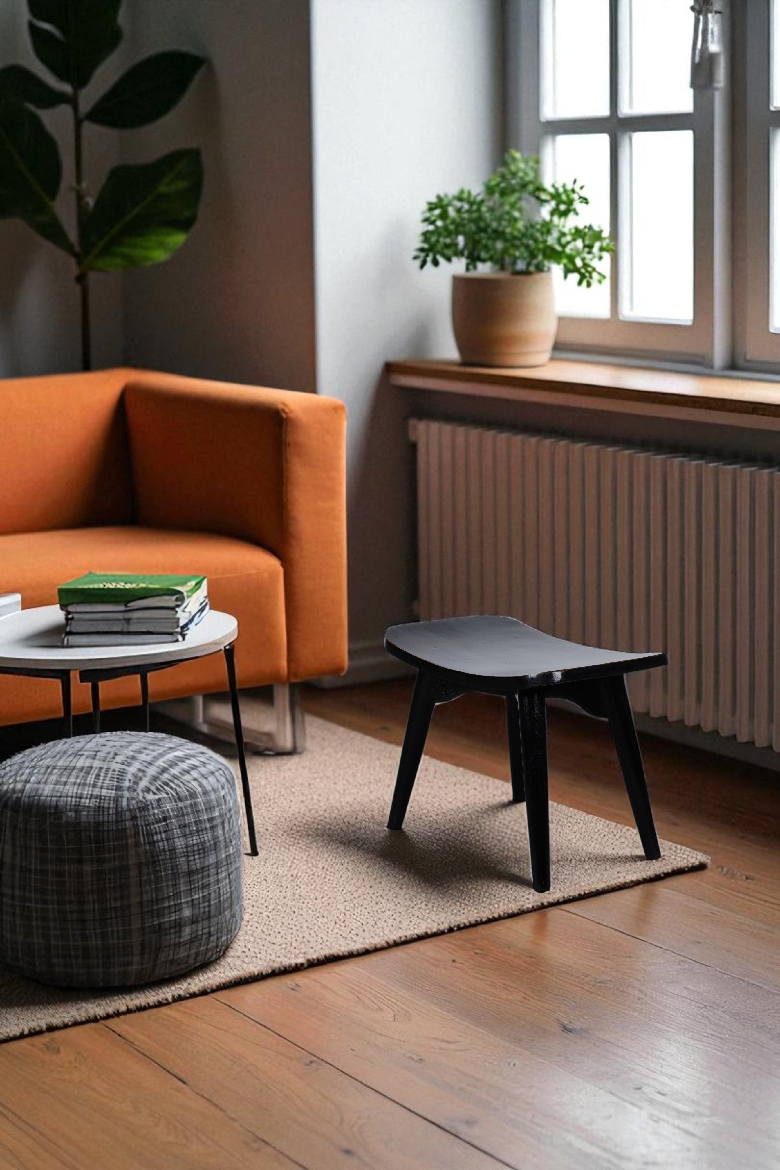 Black Stool with Curved Seat