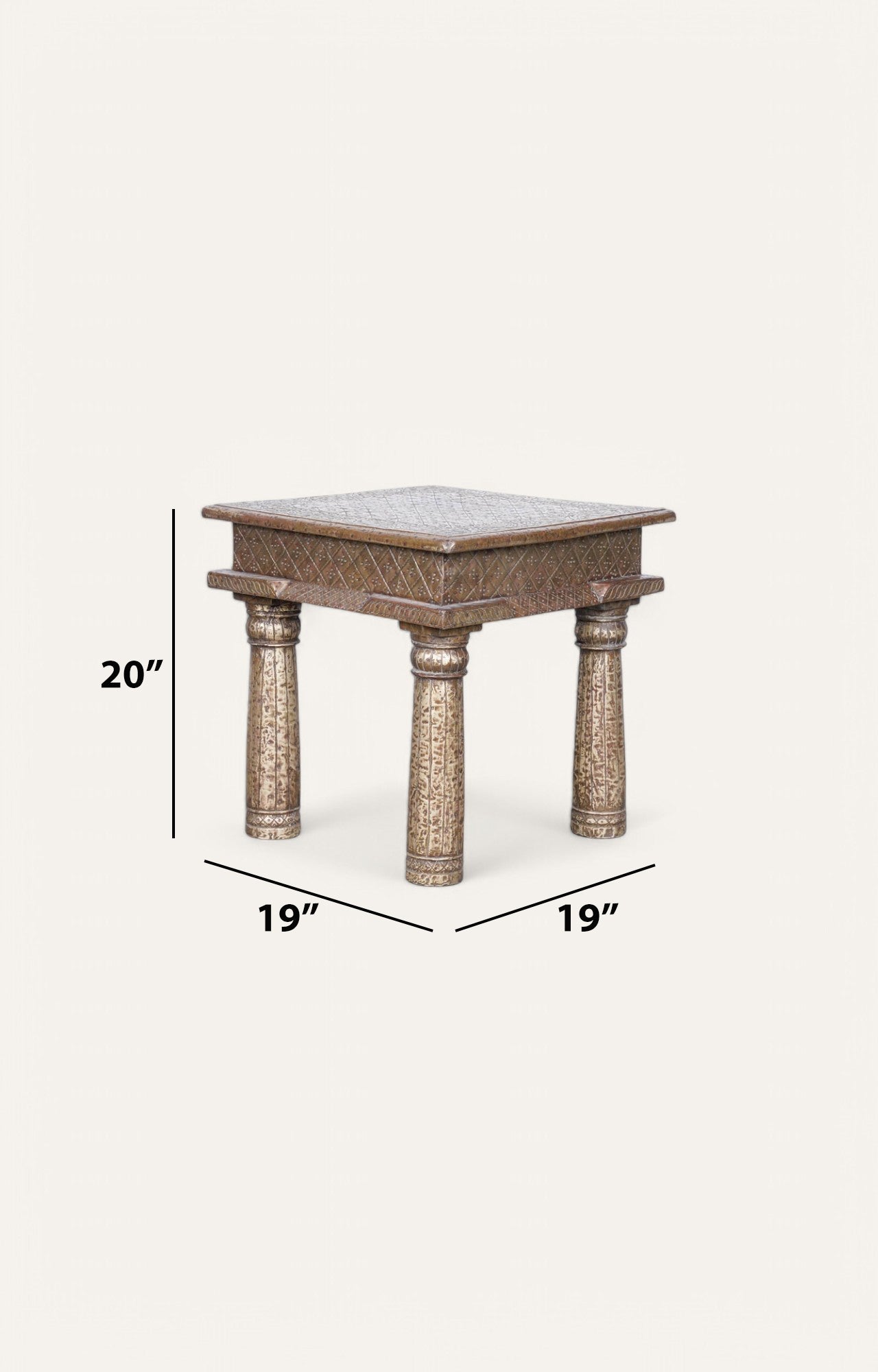 Jaipuri Wood and Brass Cladded Side Table