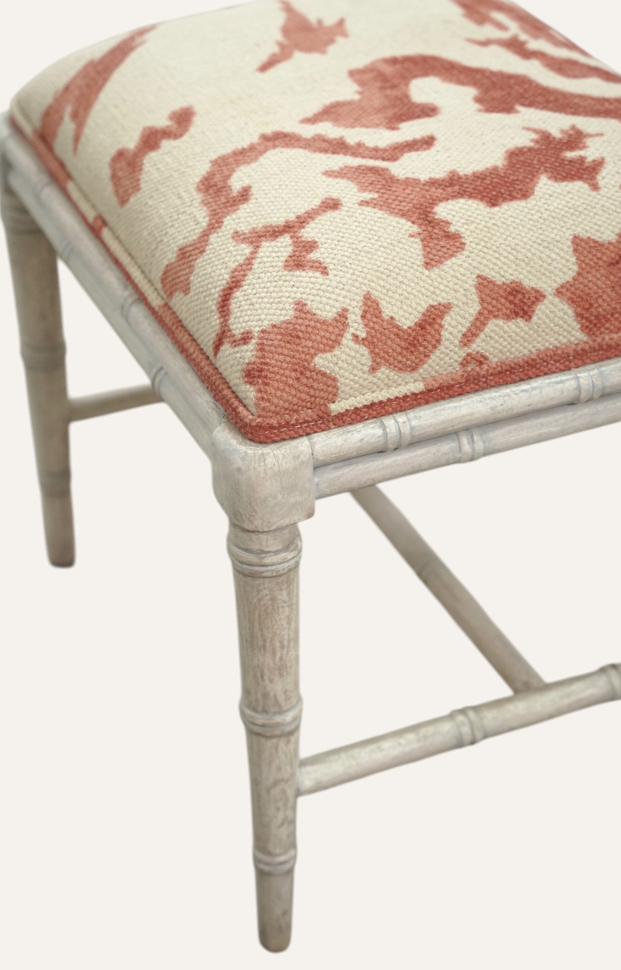 Upholstered Bamboo-Style Stool