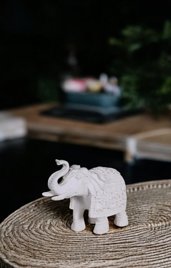 Finely Carved White Resin Elephant Figurine