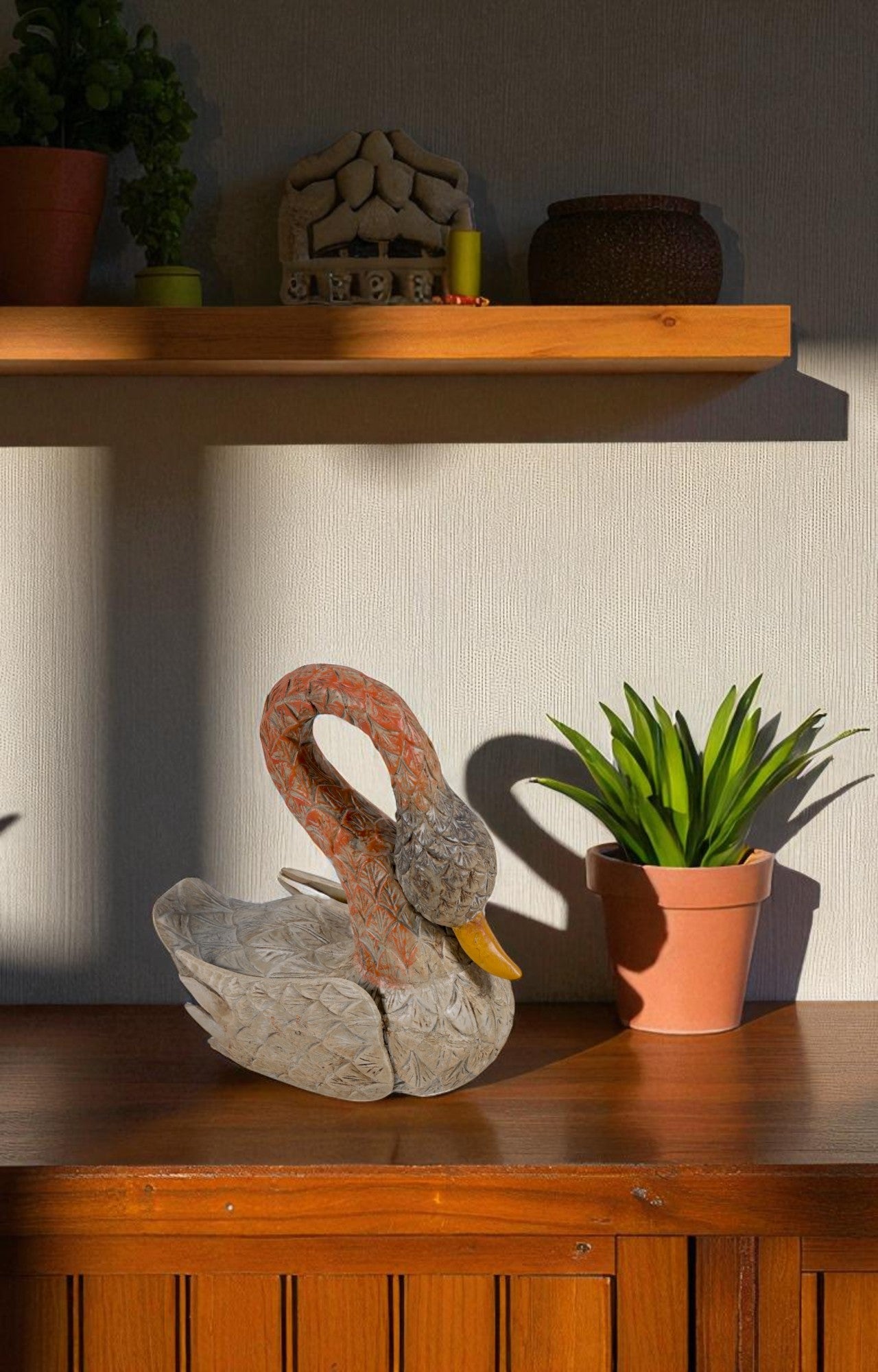 Hand-Carved Swan Sculpture