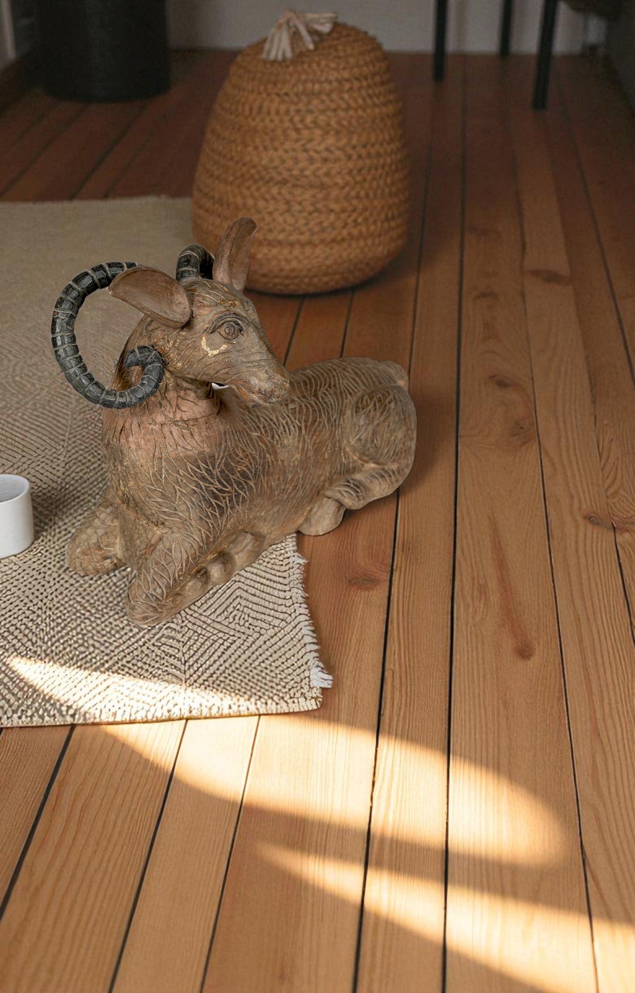 Ram Sheep Figurine with Carved Texture