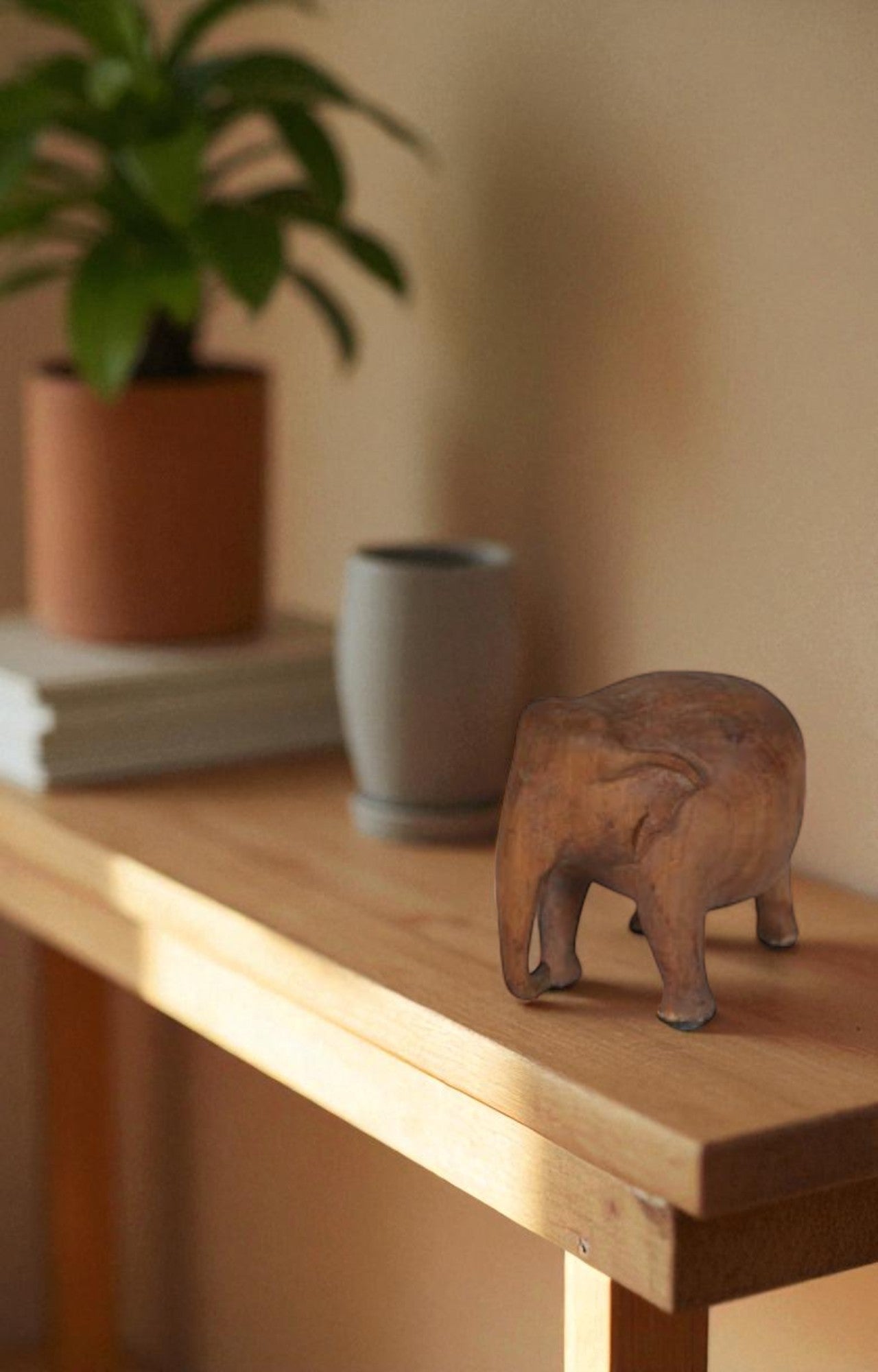 Miniature Vintage Elephant in Natural Teak